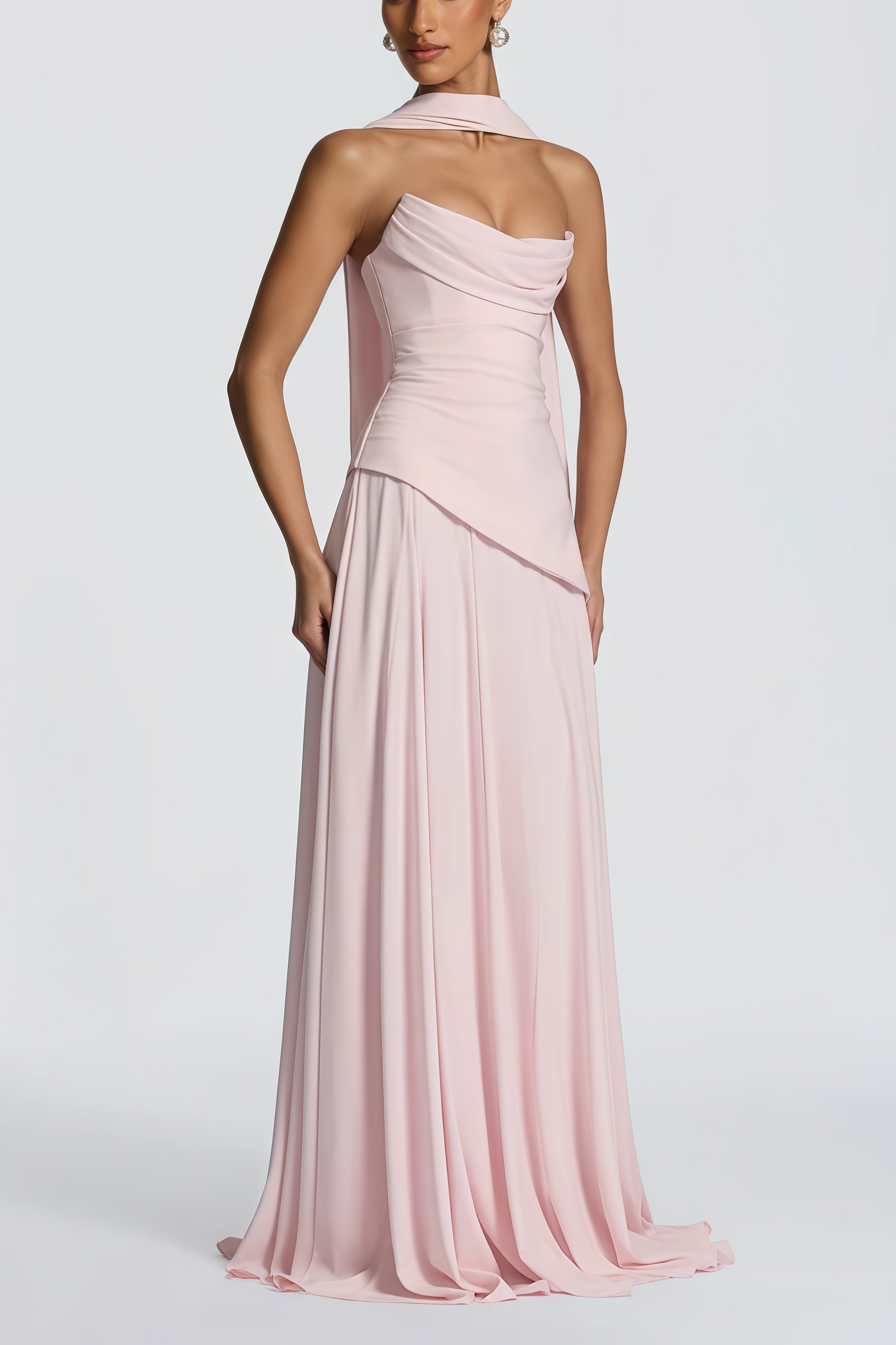 Romane Pink Strapless Corset Chiffon Maxi Dress
