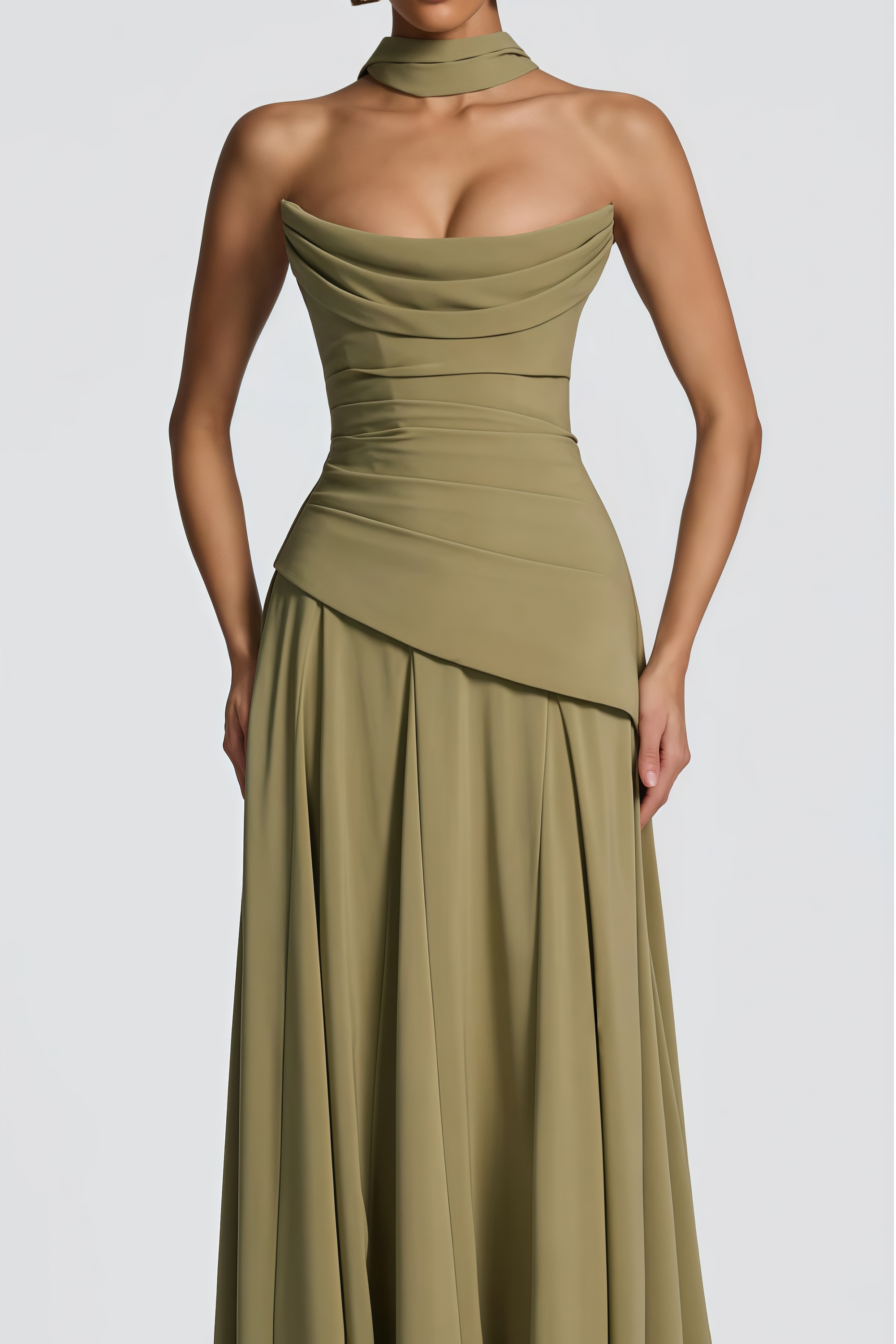 Romane Green Strapless Corset Chiffon Maxi Dress (Final Sale-US Only)