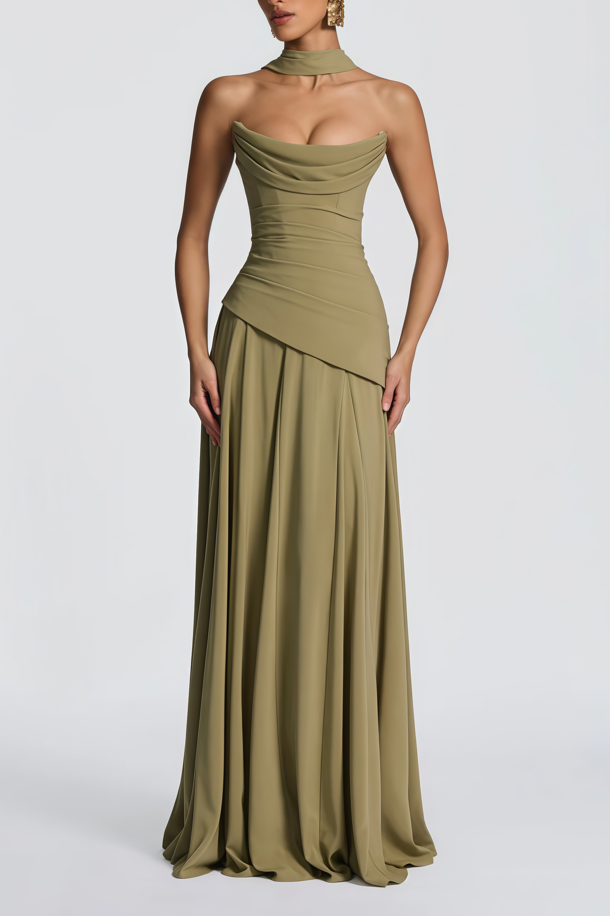 Romane Green Strapless Corset Chiffon Maxi Dress (Final Sale-US Only)
