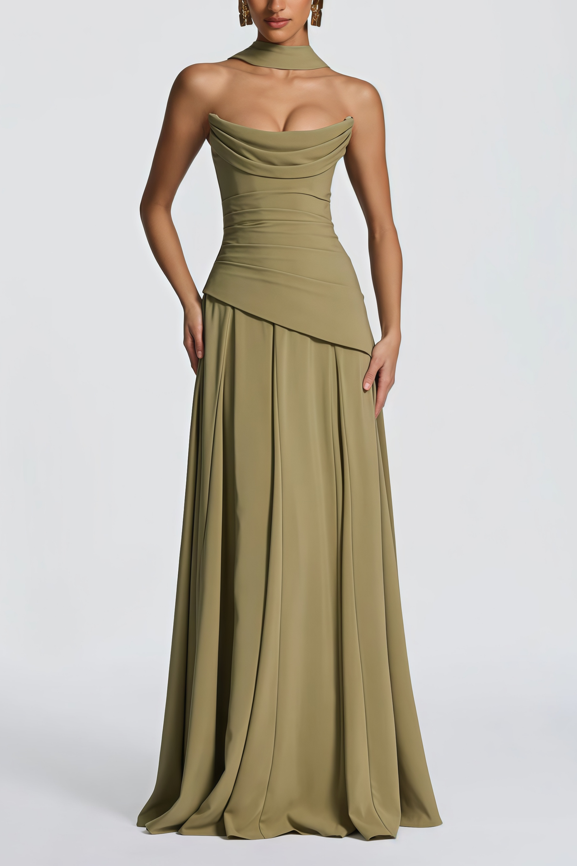 Romane Green Strapless Corset Chiffon Maxi Dress (Final Sale-US Only)