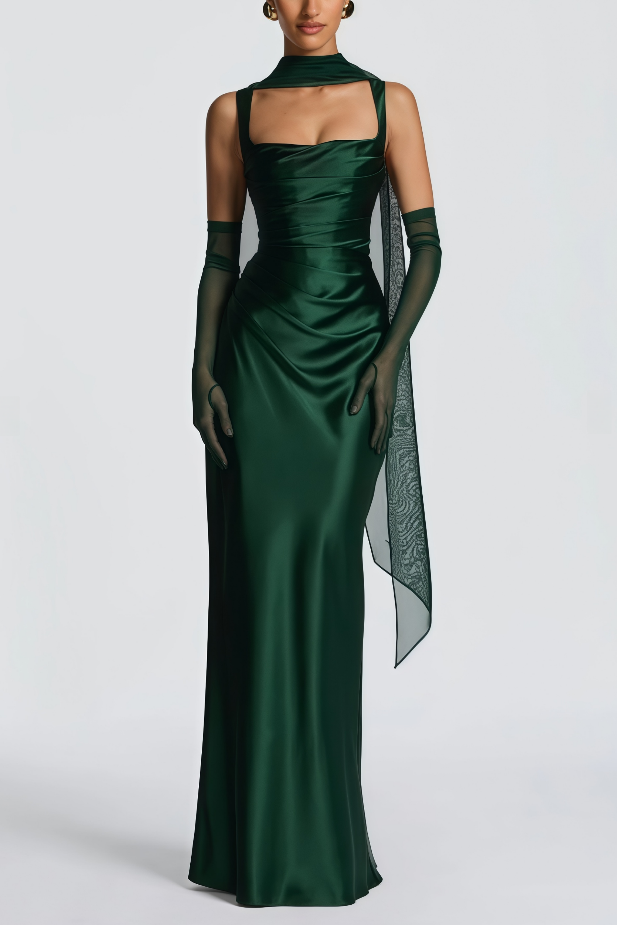 Inmaculada Emerald Ruched Satin Maxi Dress