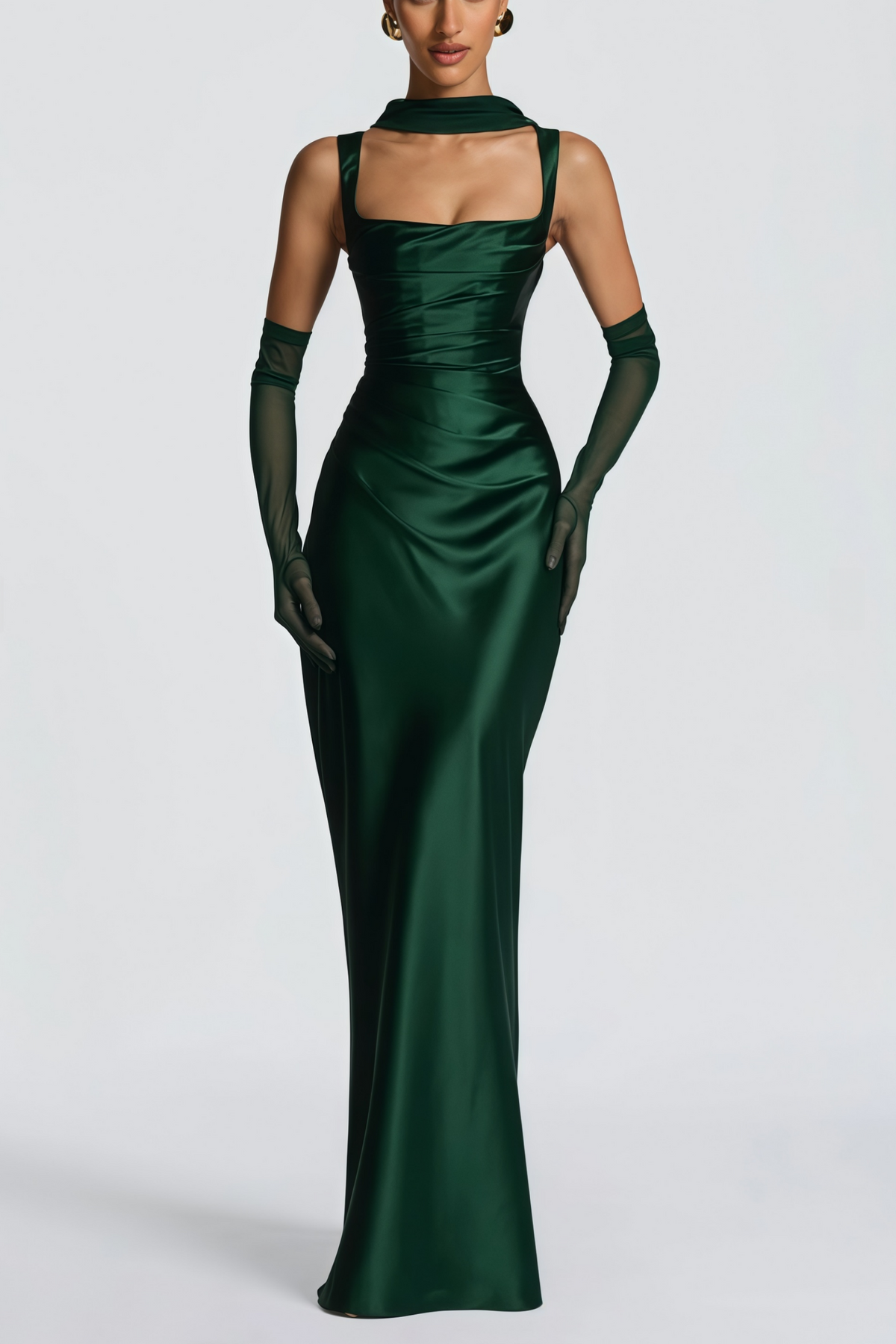 Inmaculada Emerald Ruched Satin Maxi Dress (Final Sale-US Only)
