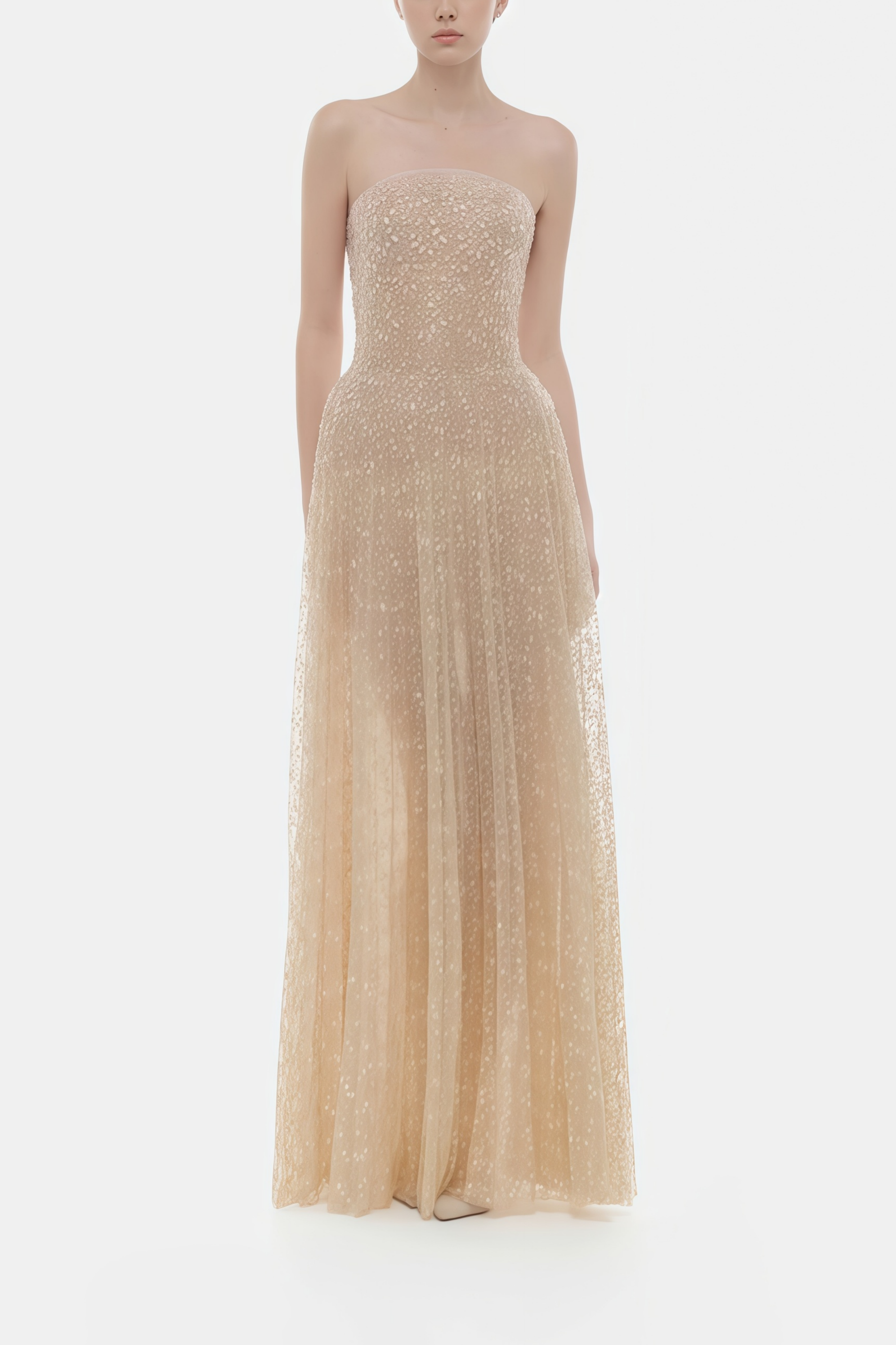 Ginetta Neutral Sequined Floral Lace Maxi Dress (Final Sale-US Only)