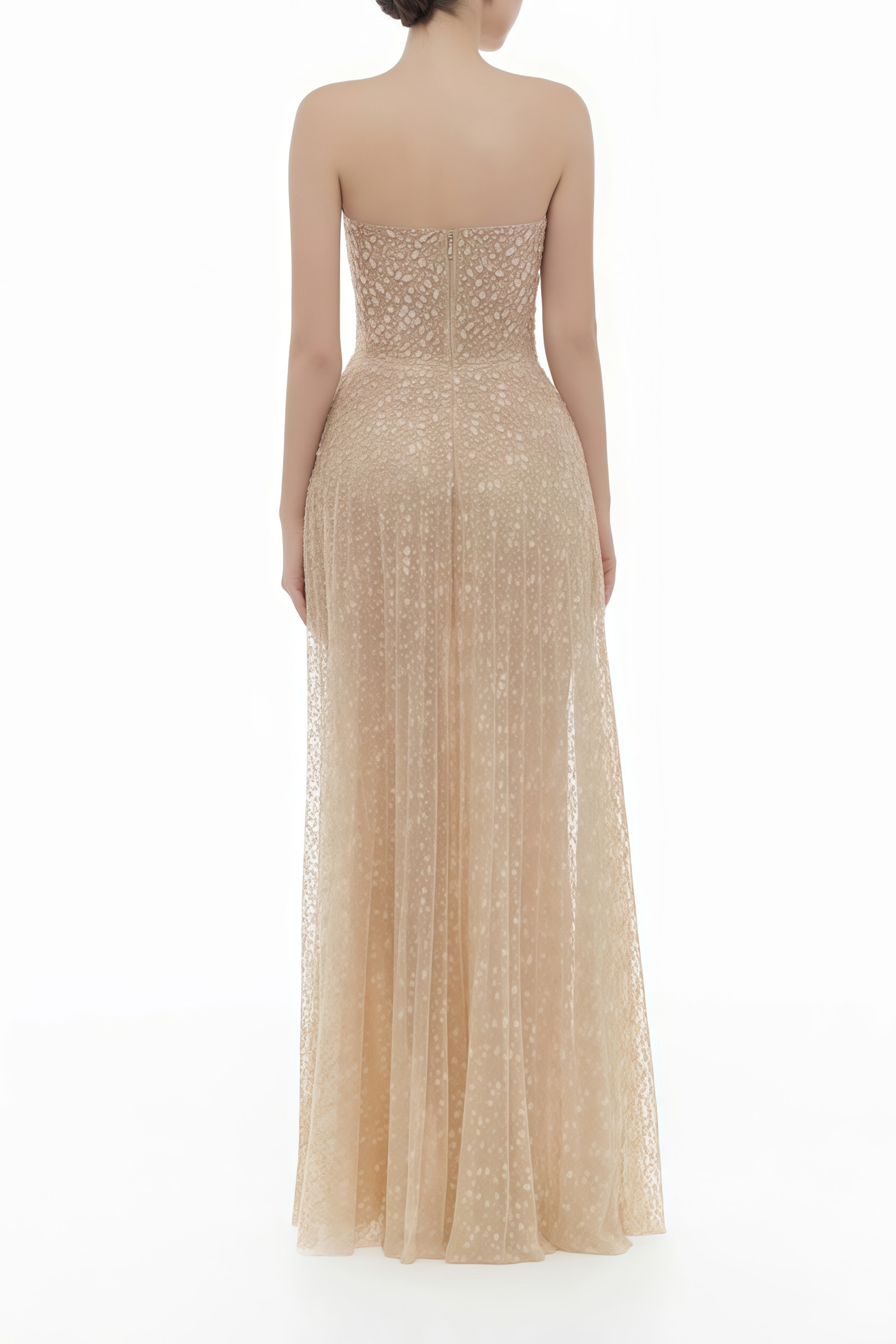 Ginetta Neutral Sequined Floral Lace Maxi Dress (Final Sale-US Only)