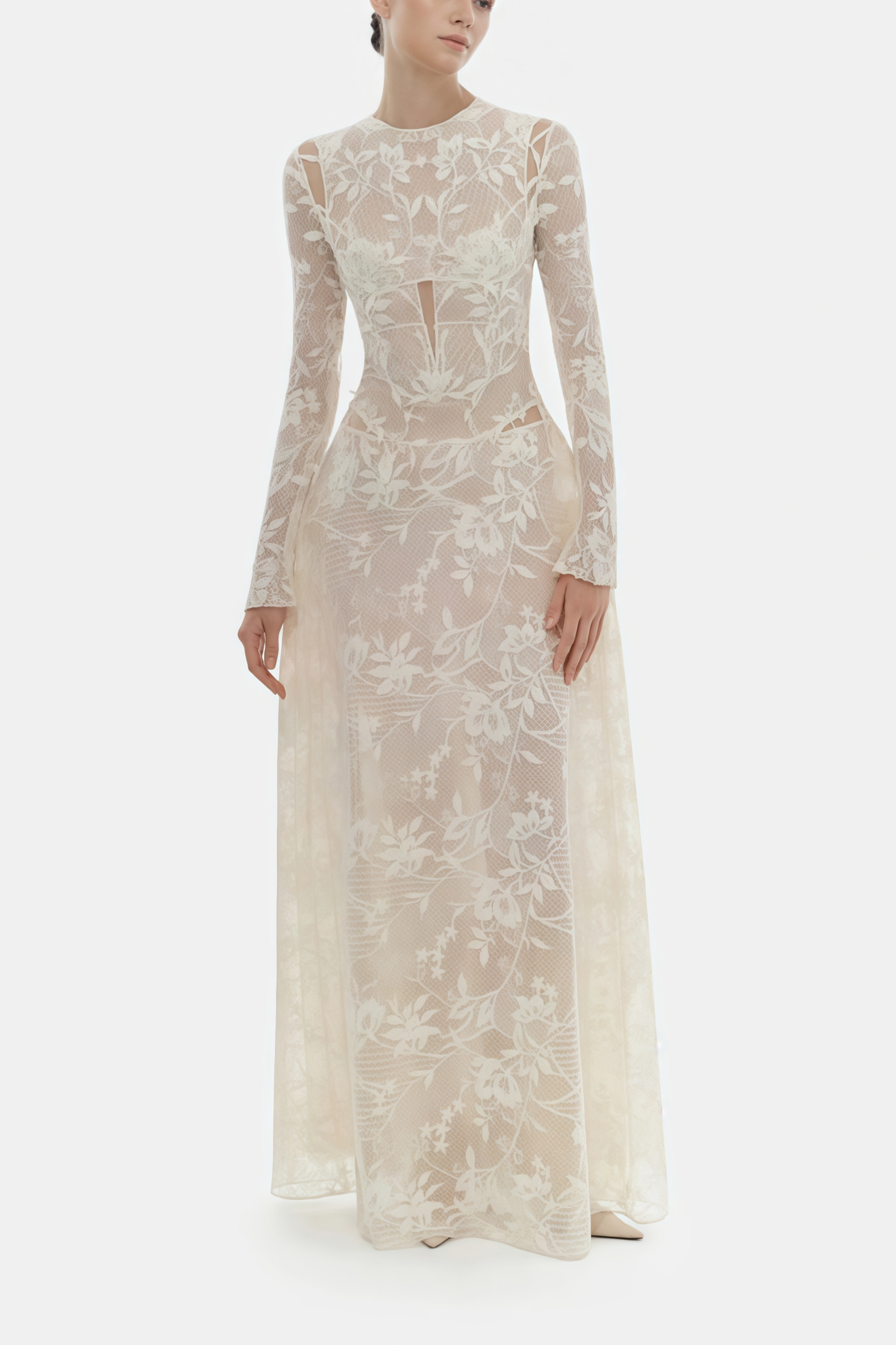 Amber White Long Sleeve Floral Lace Midi Dress (Final Sale-US Only)