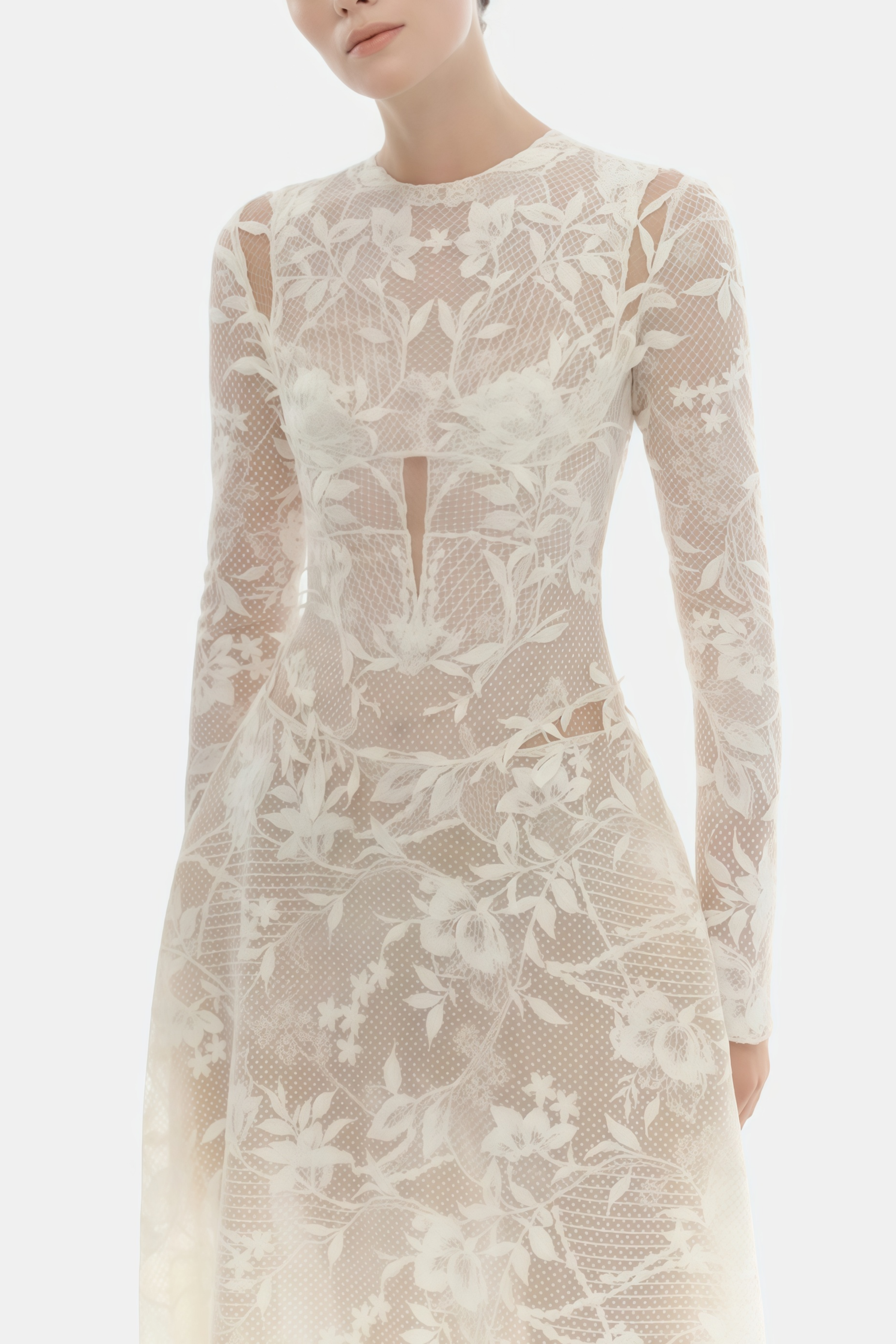 Amber White Long Sleeve Floral Lace Midi Dress (Final Sale-US Only)