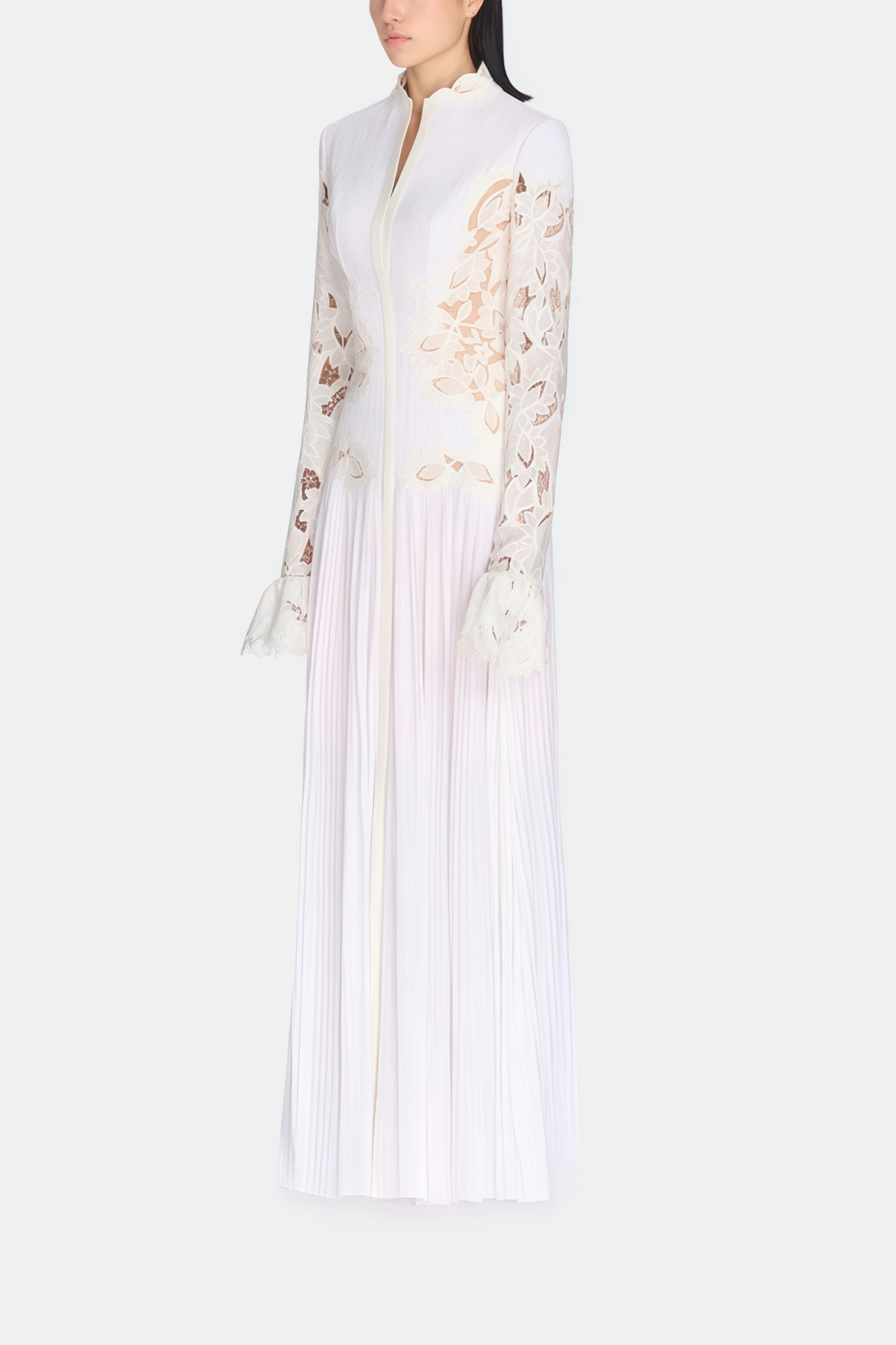 Chiara White Lace Panel Pleated Midi Dress (Final Sale-US Only)
