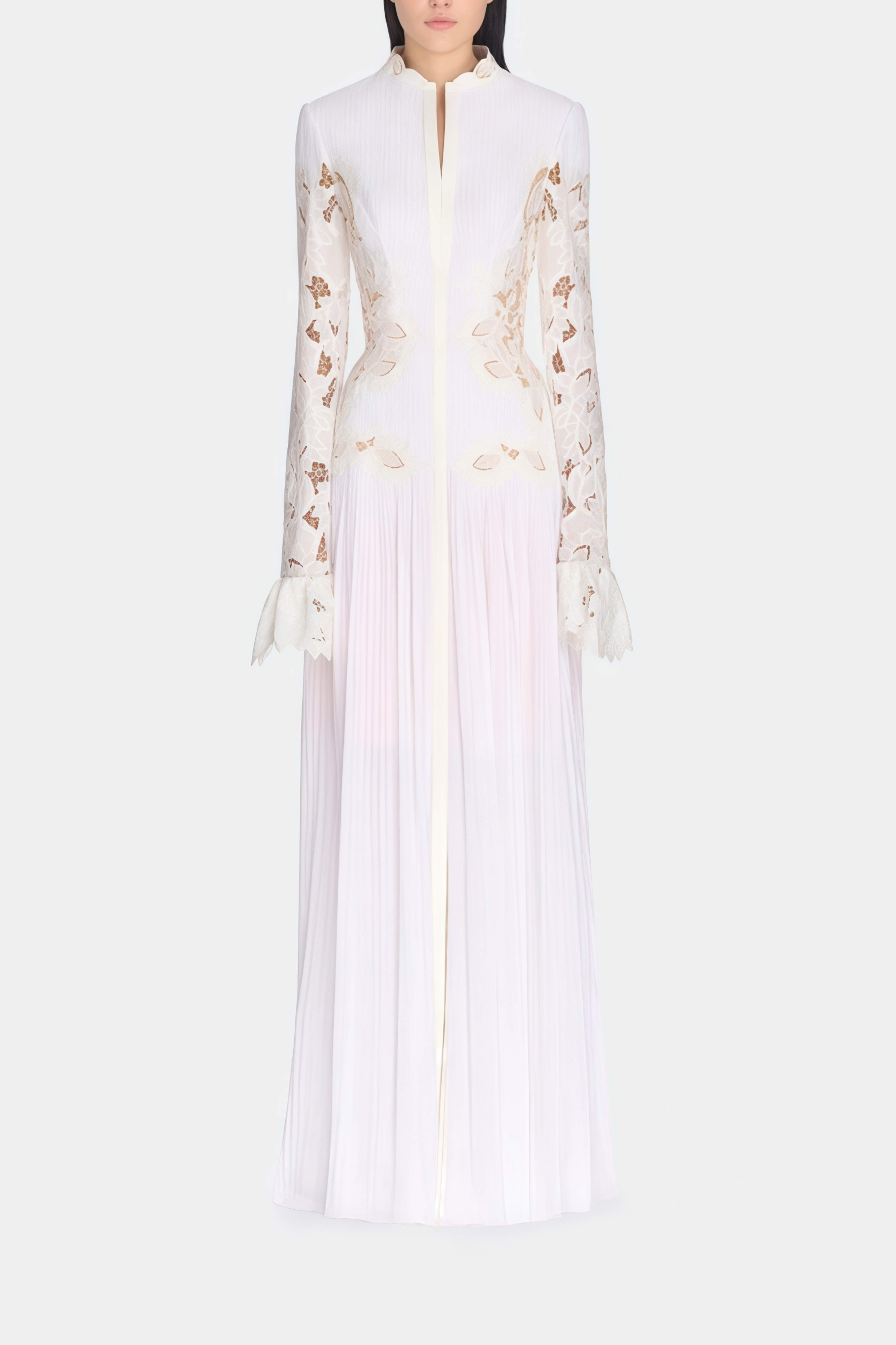 Chiara White Lace Panel Pleated Midi Dress (Final Sale-US Only)