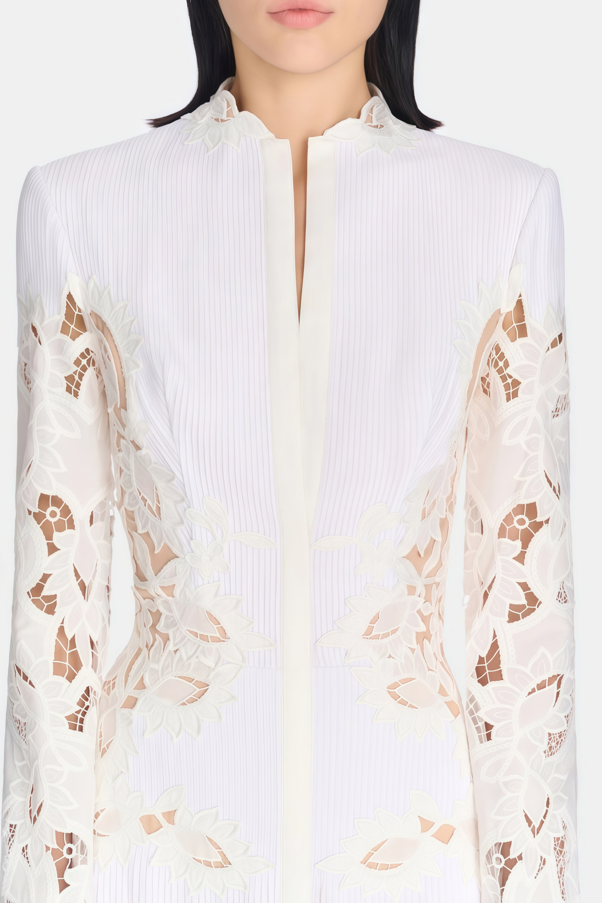 Chiara White Lace Panel Pleated Midi Dress (Final Sale-US Only)
