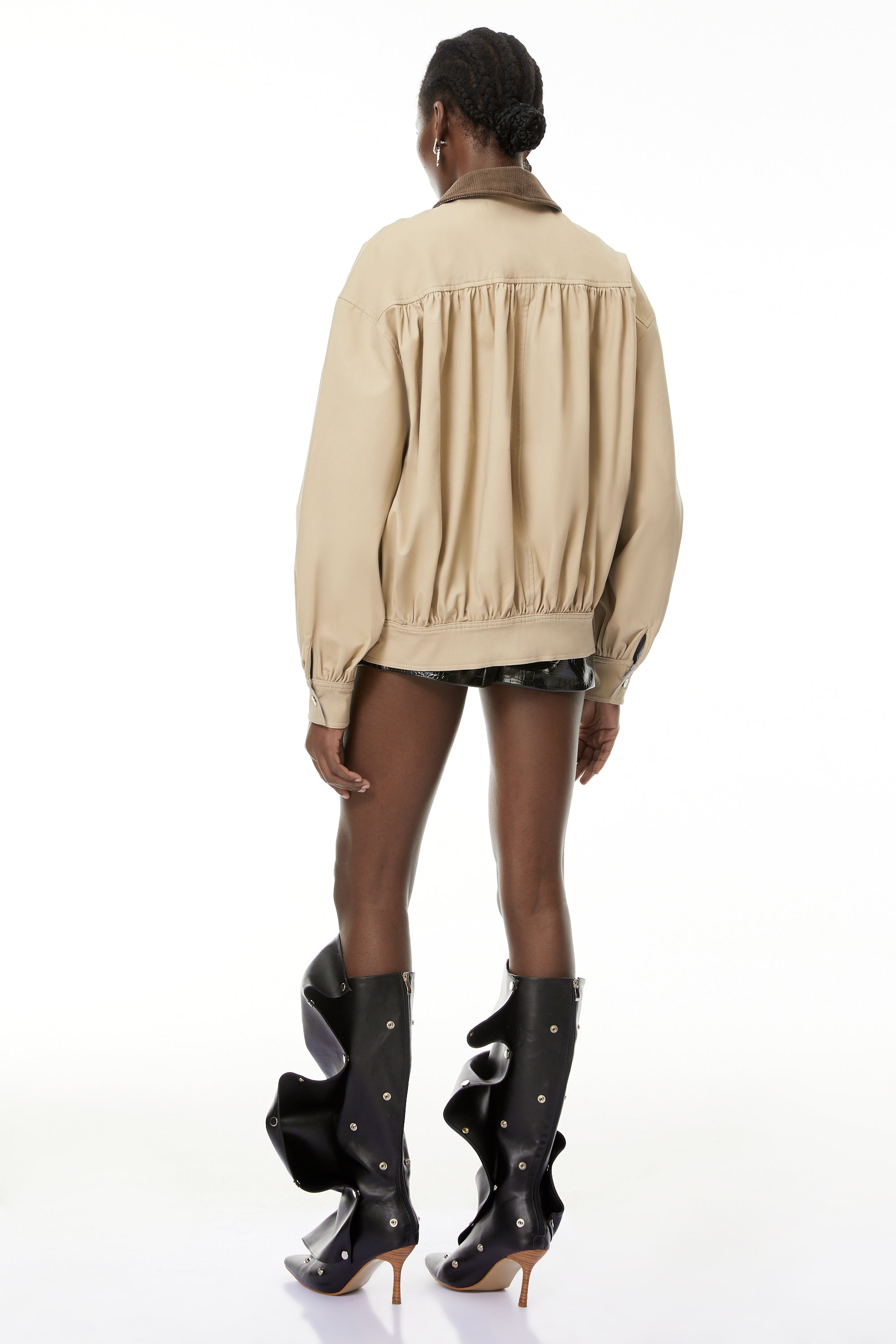 Alessa Neutrals Corduroy Panel Bomber Jacket