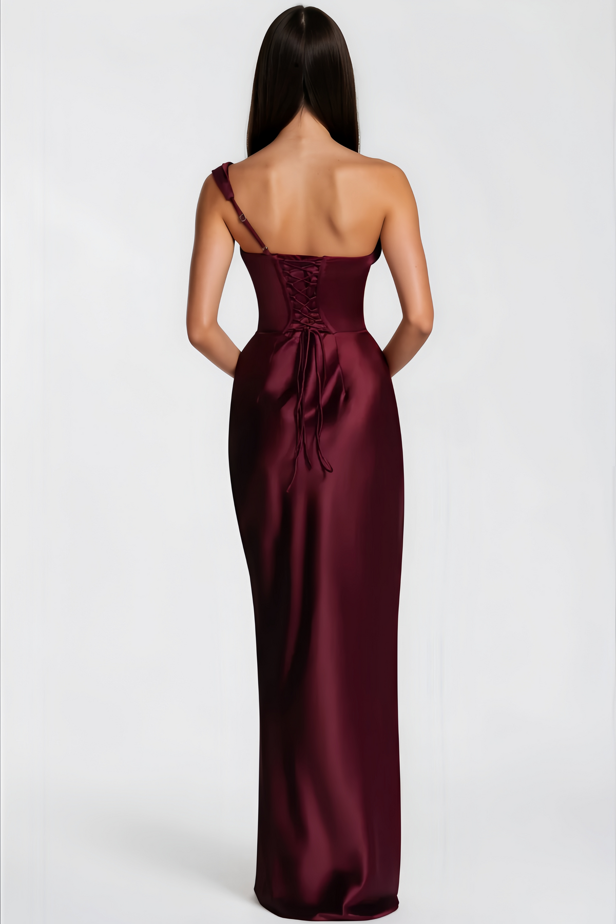 Hannah Burgundy One Shoulder Satin Maxi Dress (Final Sale-US Only)