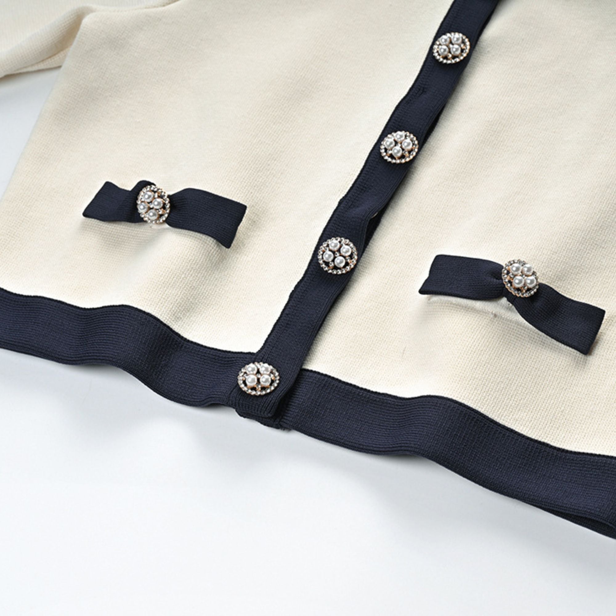 Émeline bow-detail knitted cardigan & skirt matching set