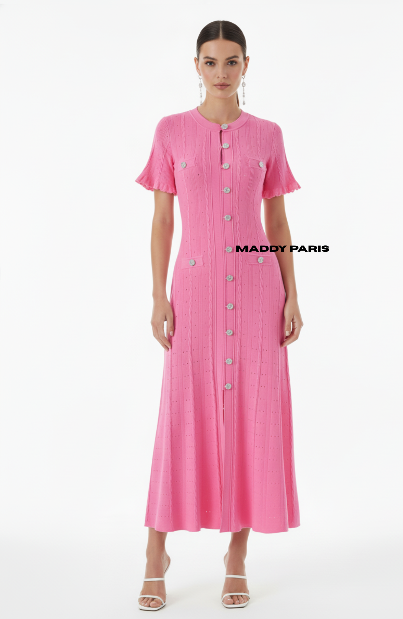 SANDRO GISELLE KNIT MIDI DRESS - FUCHSIA PINK