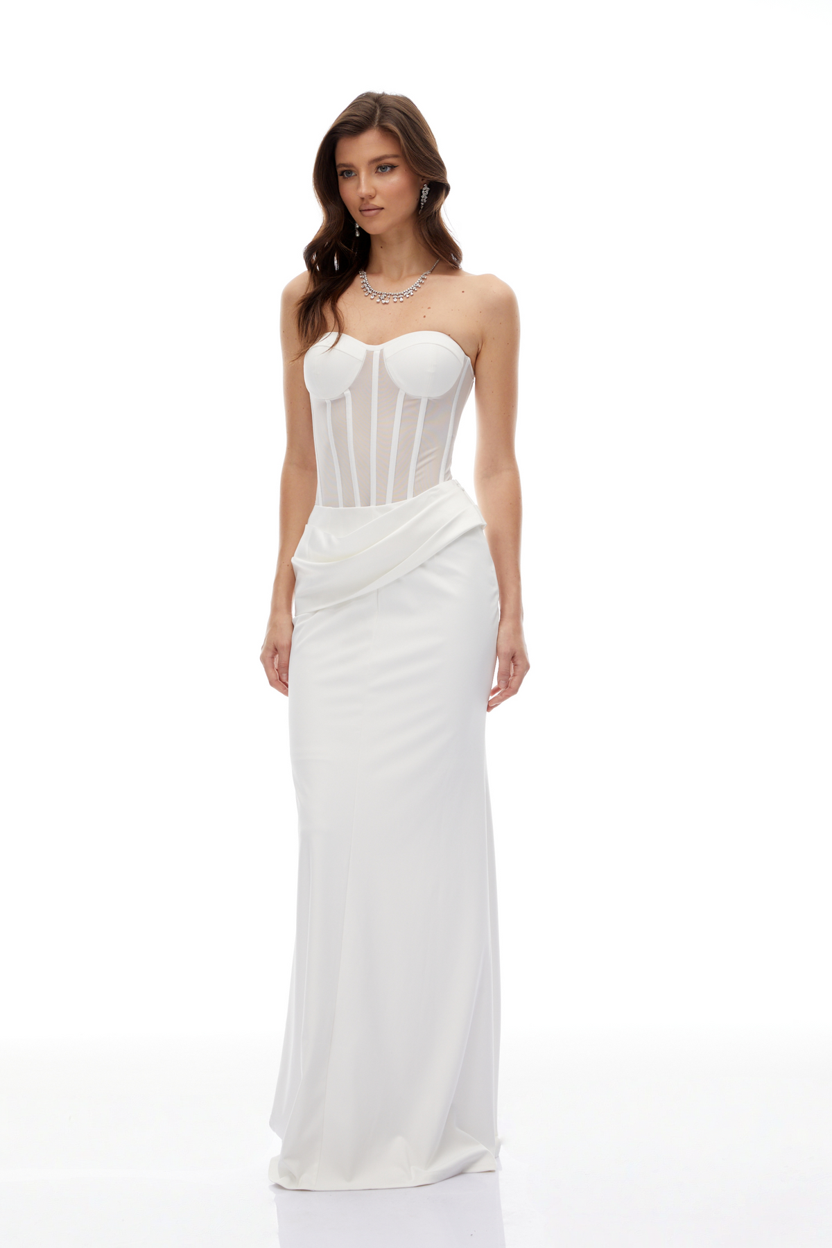 Thora White Corset Flared Gown (Final Sale)
