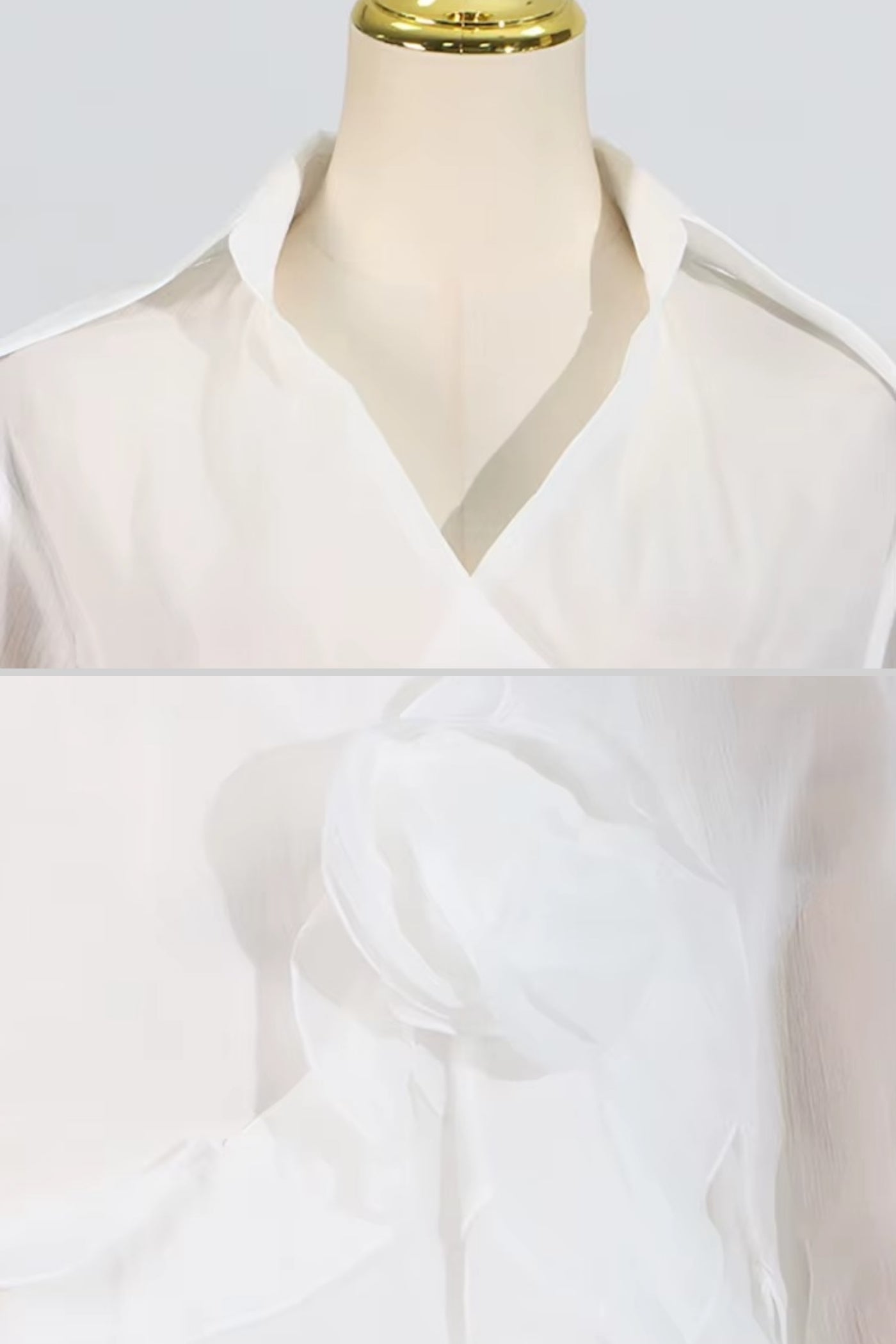 Elegant Dress With Sheer Long Sleeves, Deep V-Neckline And Ruffled Layering - White