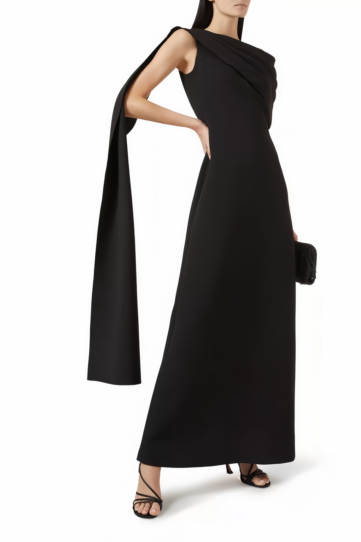 Annabelle Black Cape-Design Ribbon Maxi Dress (Without Gloves)