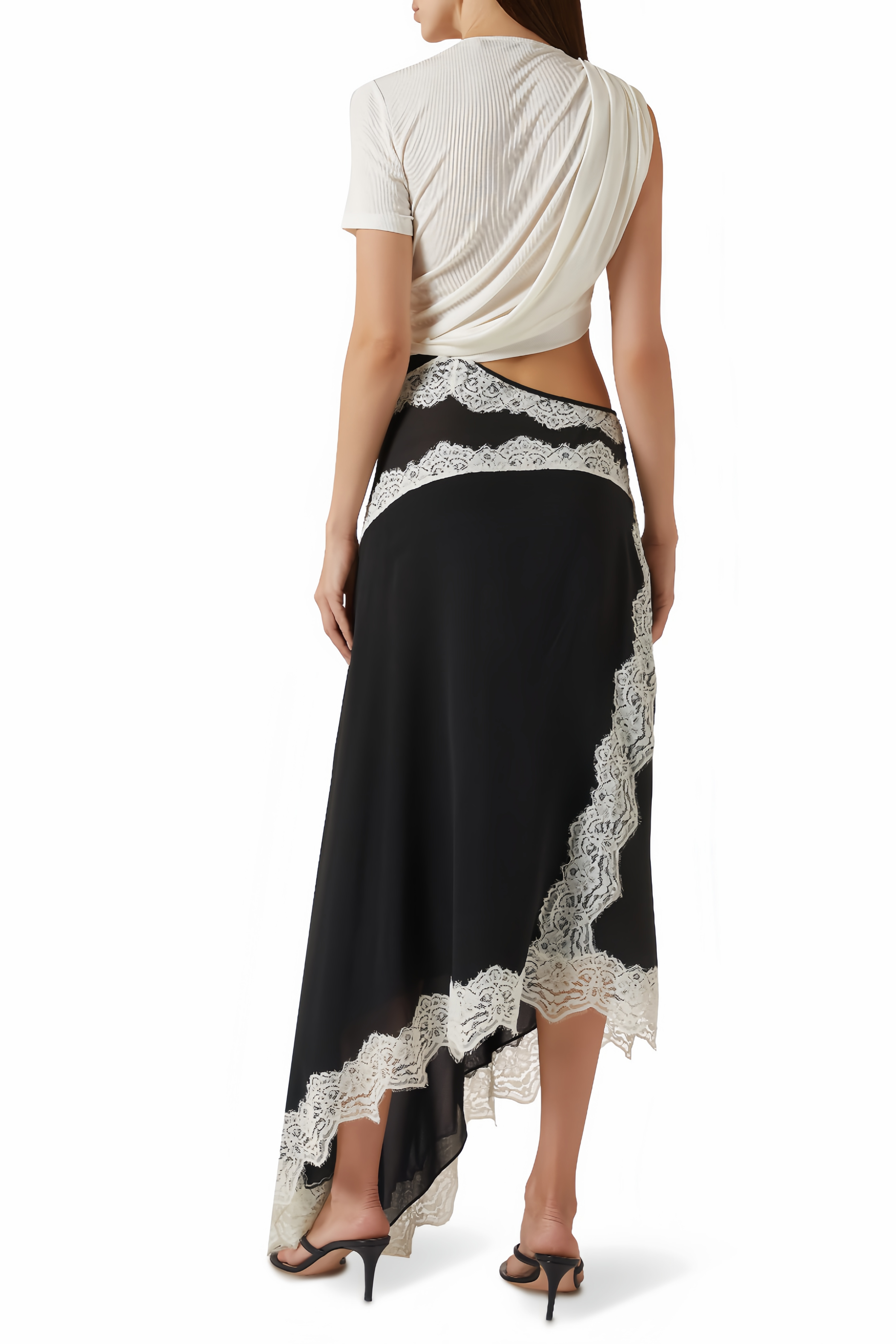 Fiamma Color Block Gathered Lace Panel Maxi Dress