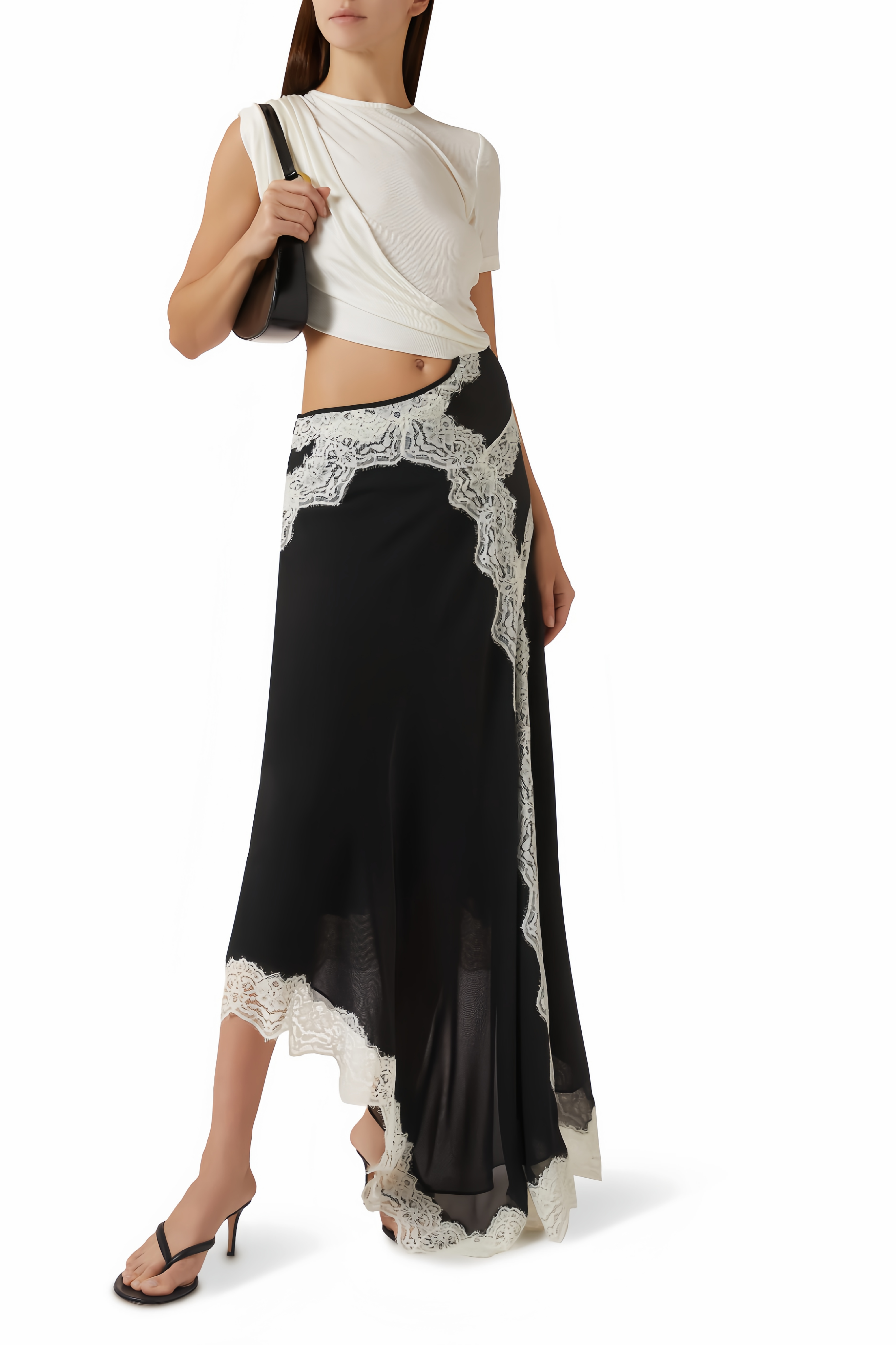 Fiamma Color Block Gathered Lace Panel Maxi Dress