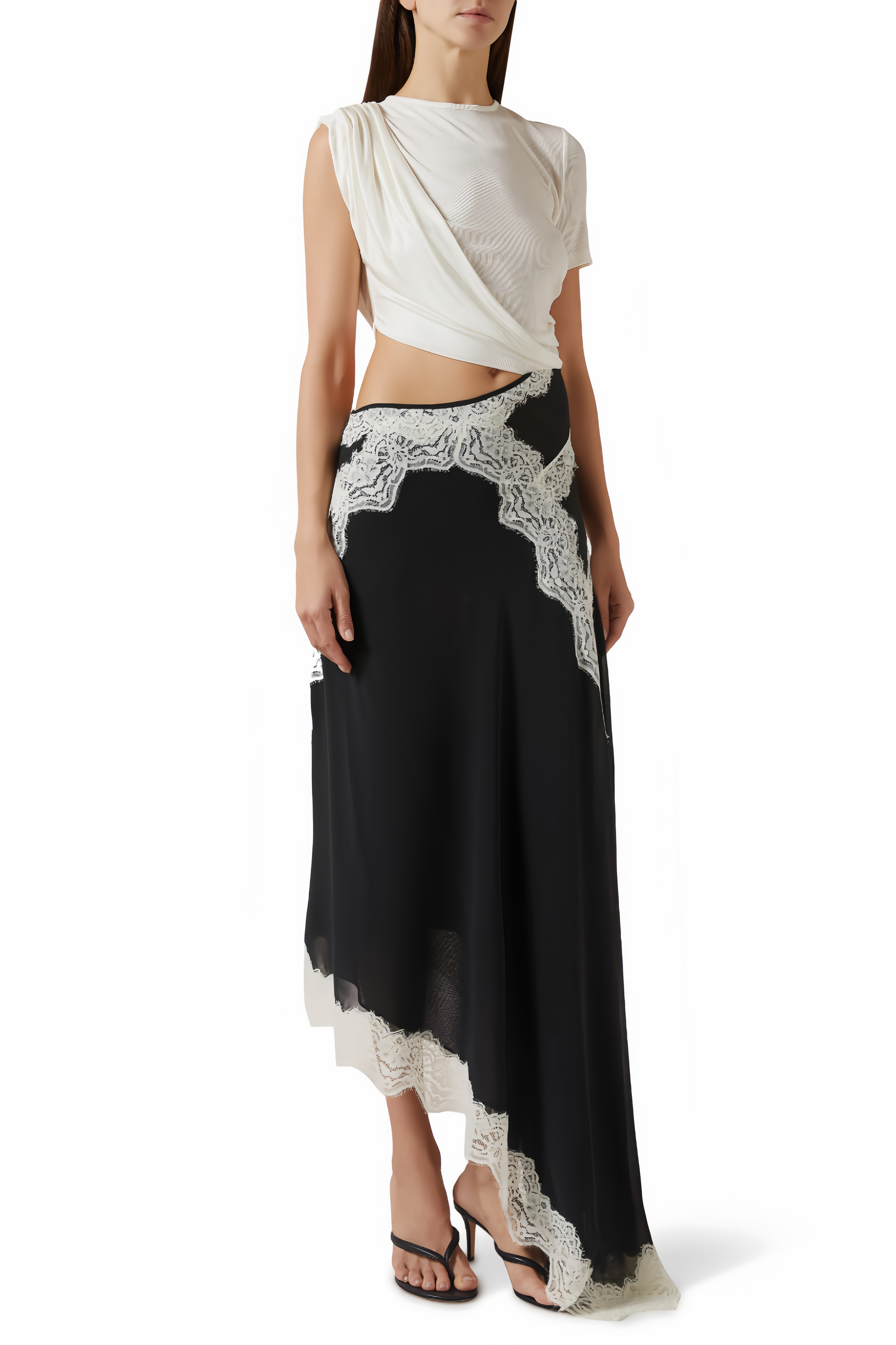 Fiamma Color Block Gathered Lace Panel Maxi Dress