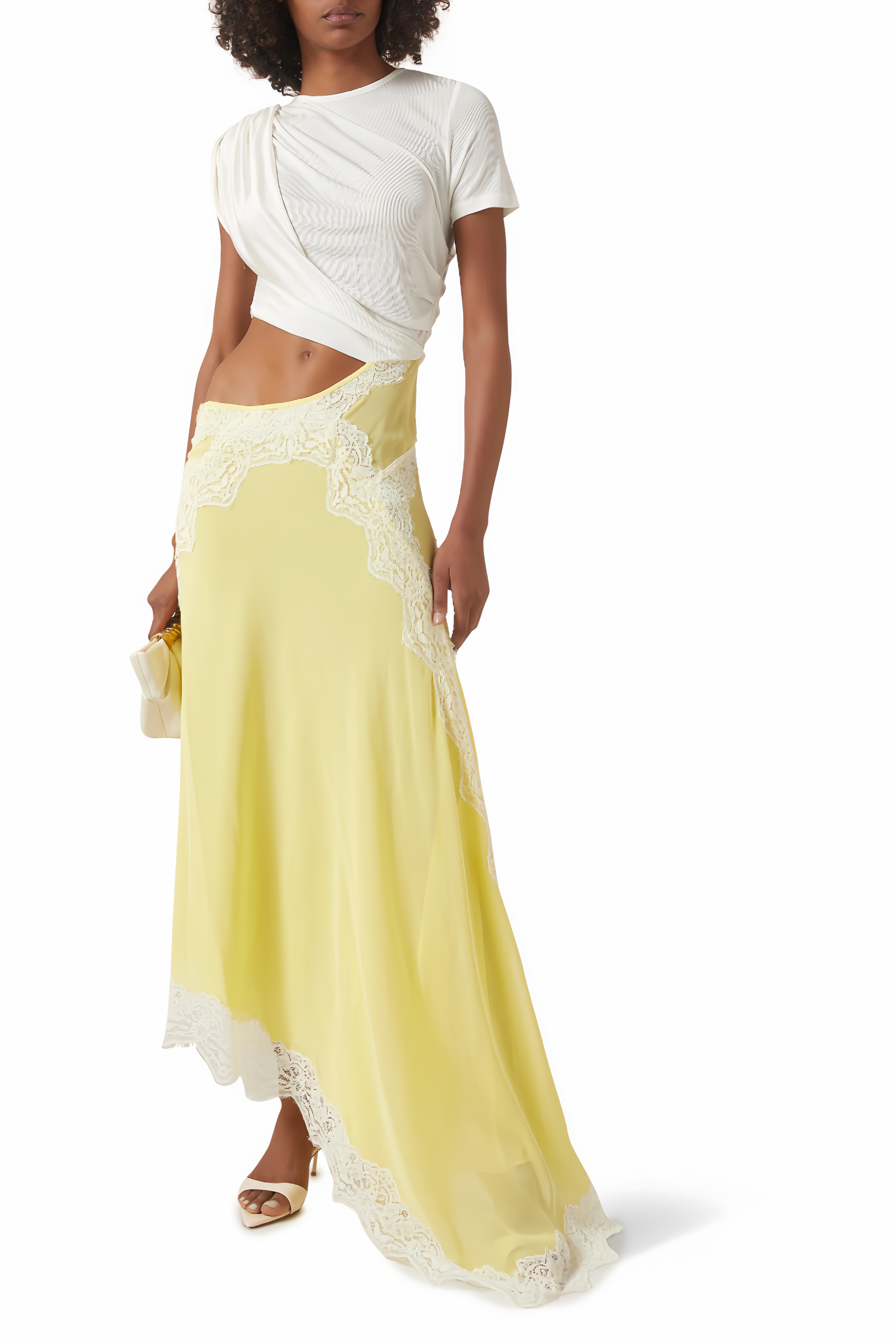 Fiamma Yellow Gathered Lace Panel Maxi Dress (Final Sale-US Only)