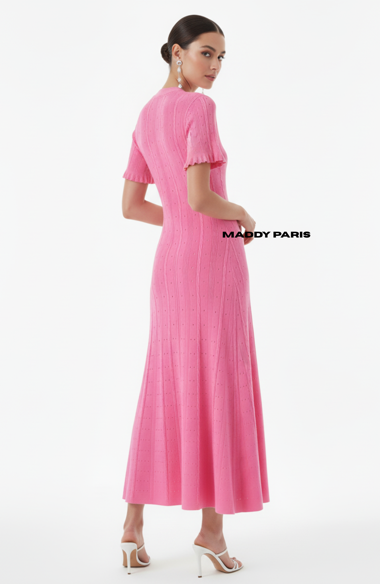 SANDRO GISELLE KNIT MIDI DRESS - FUCHSIA PINK