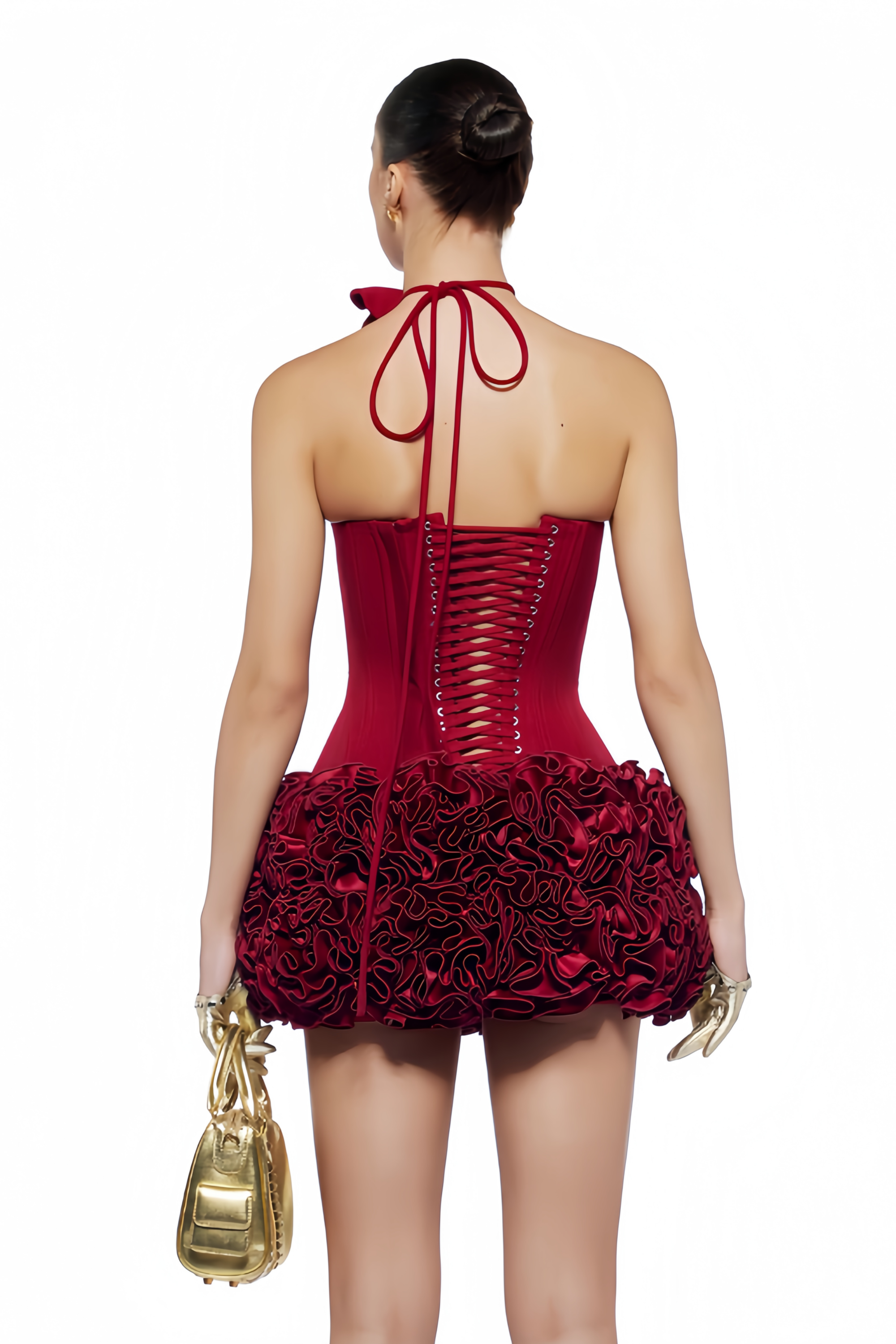 Eulalie Red Floral Appliqué Top & Skirt Set
