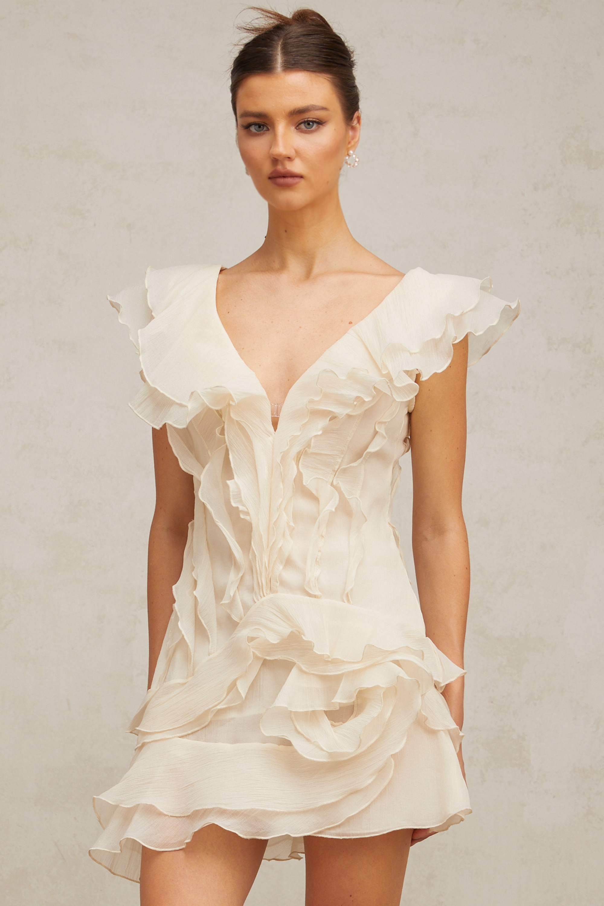 Hélène faux-flower layered ruffled mini dress (Final Sale-US Only)
