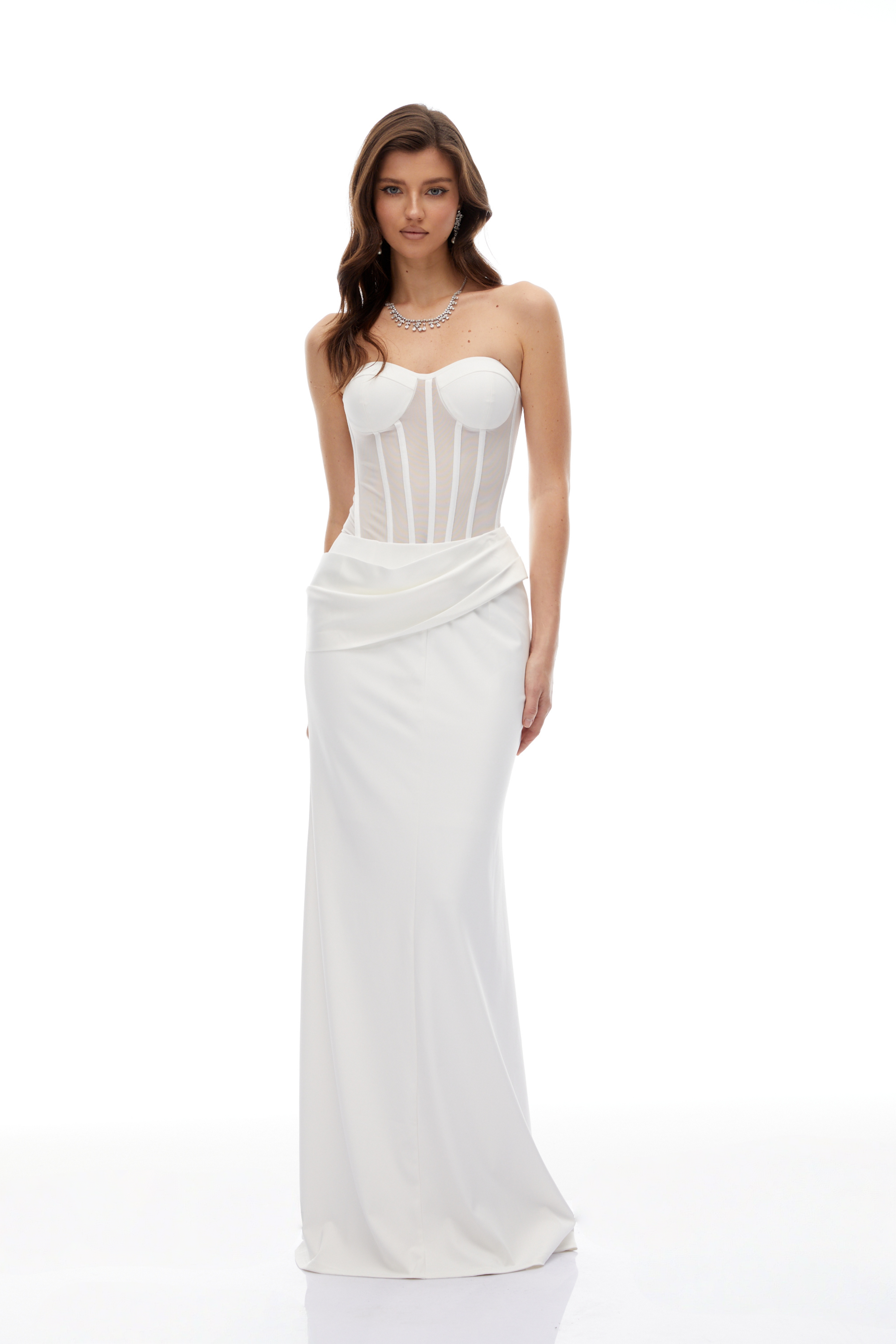 Thora White Corset Flared Gown