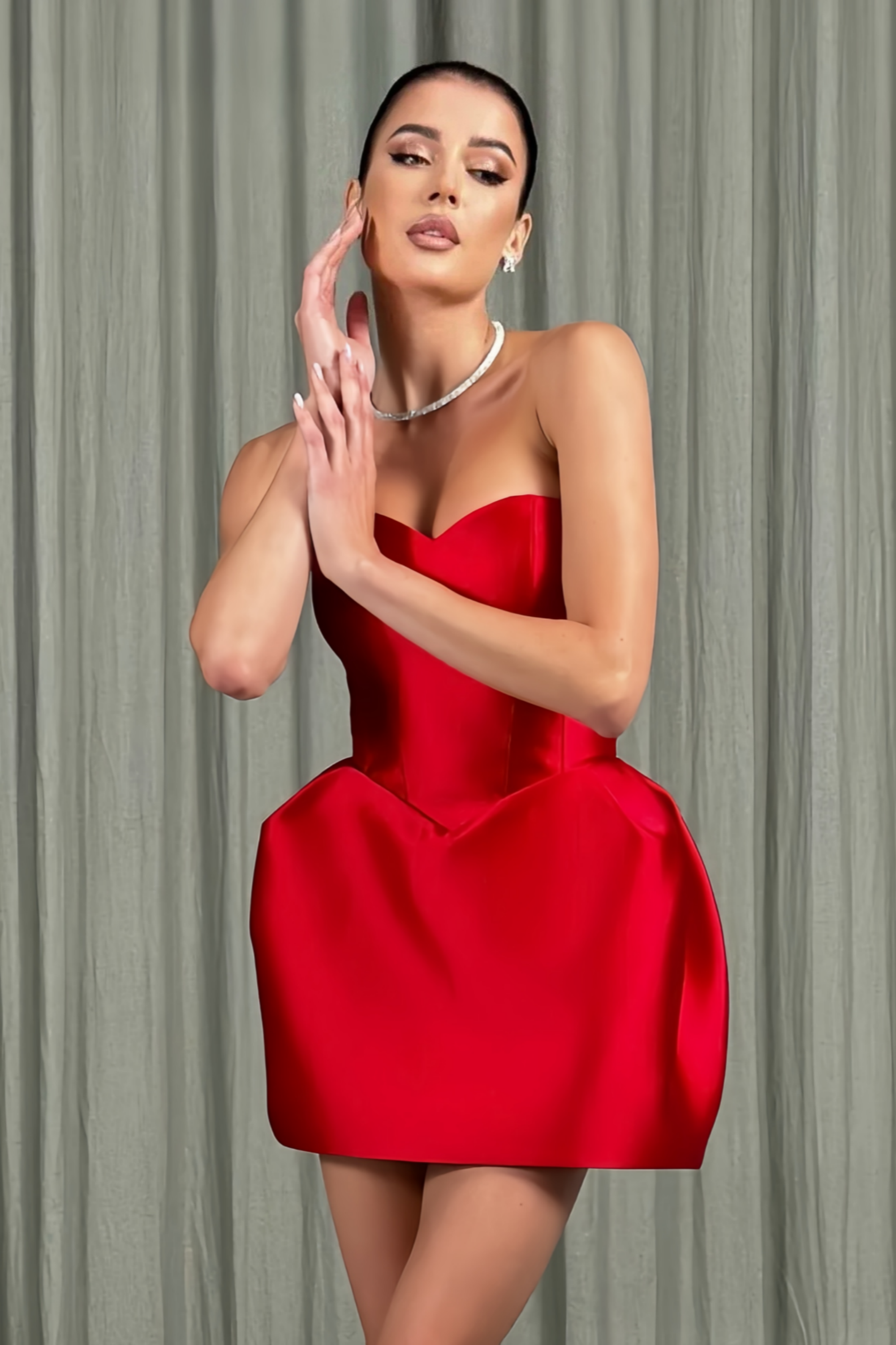 Laure Red Heart Off-shoulder Mini Dress (Final Sale-US Only)