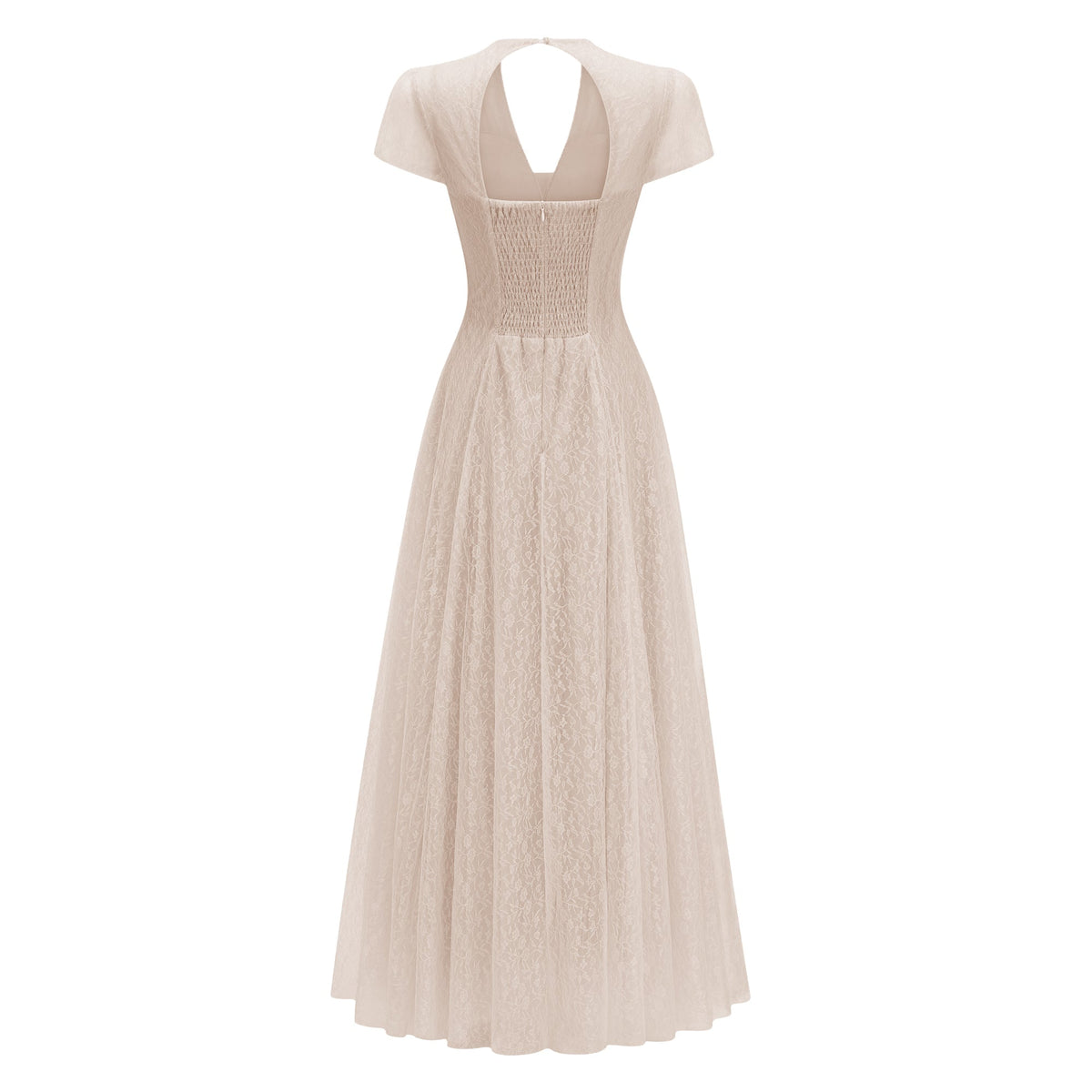 Radiya Cream White Floral Lace Pleated Maxi Dress