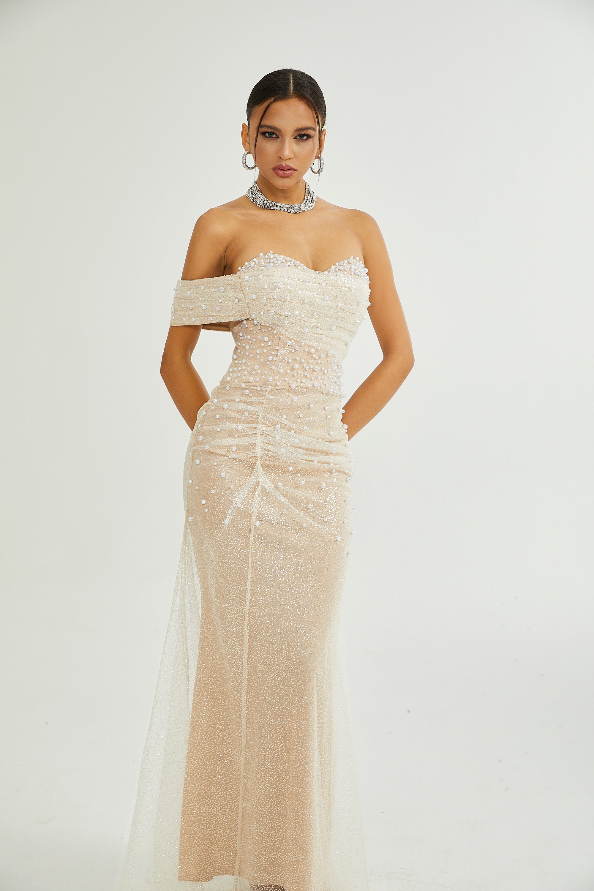 Sabine Faux Pearl Embellished Maxi Dress (Final Sale-US Only)