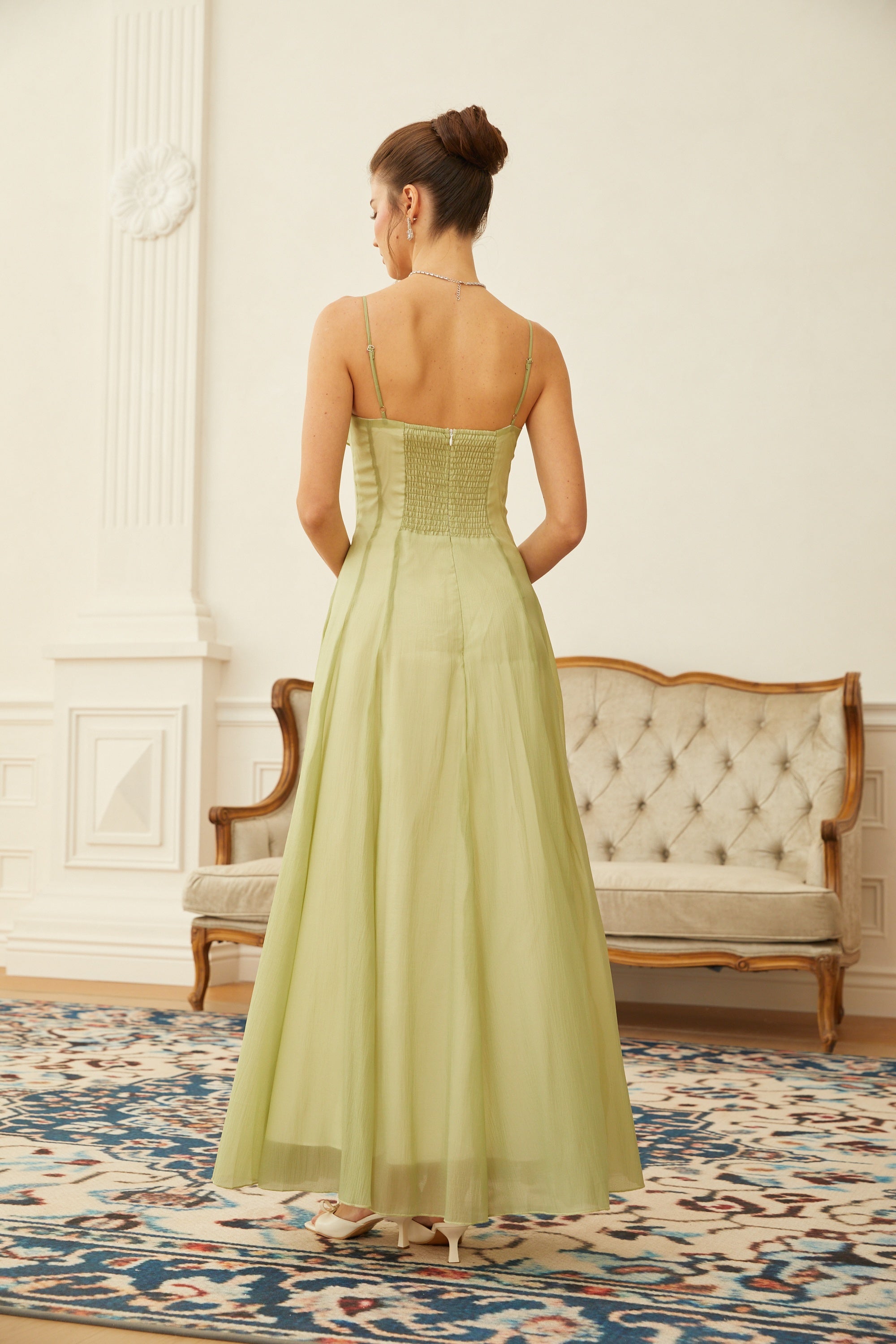 Seraphina Ruffled Shirred Tulle Maxi Dress