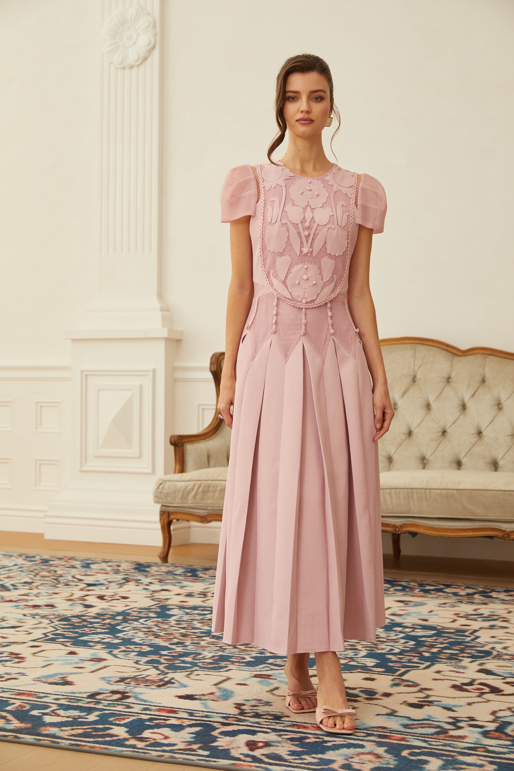 Maelle Pink Flower Embroidered Maxi Dress (Final Sale-US Only)