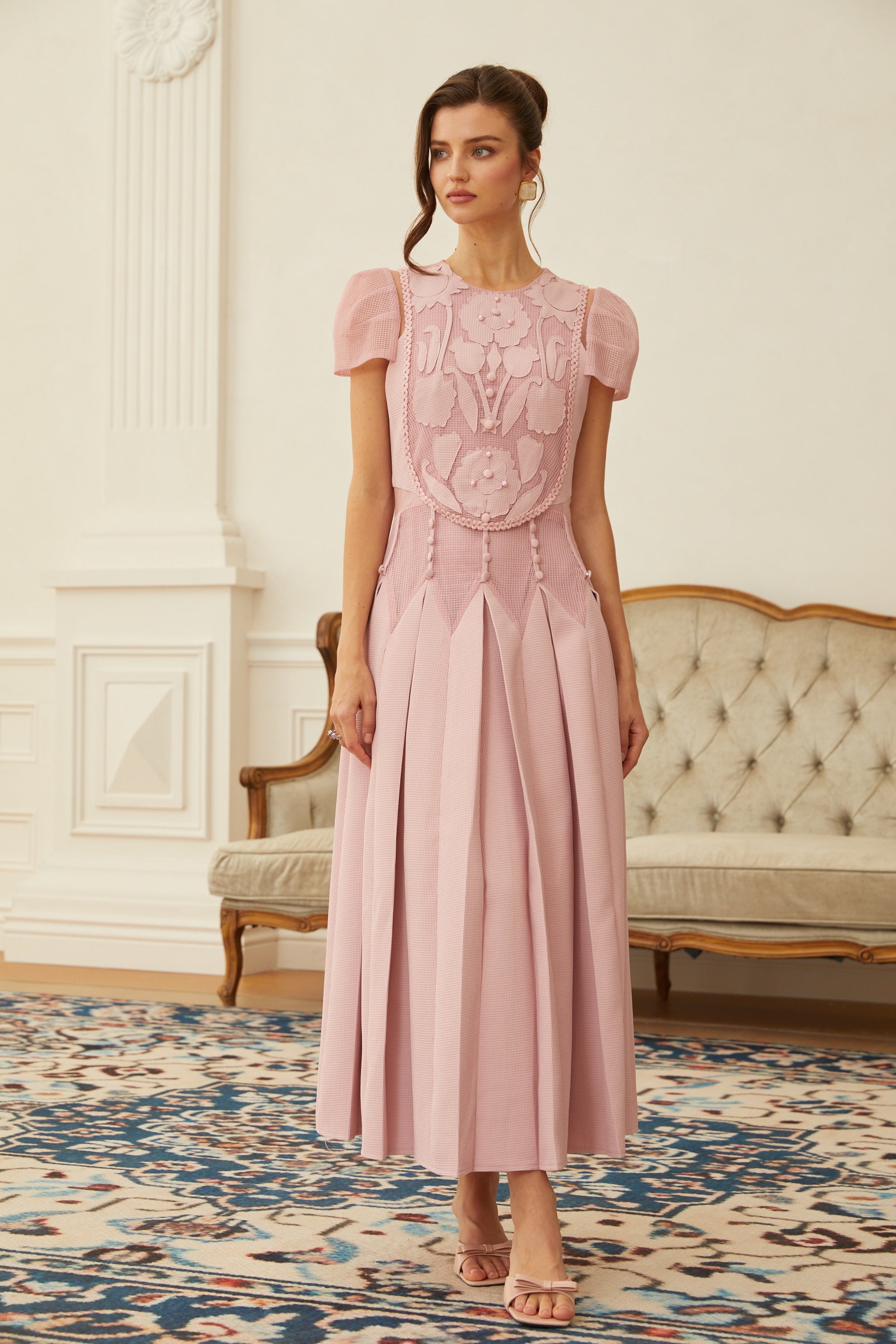 Maelle Pink Flower Embroidered Maxi Dress (Final Sale-US Only)