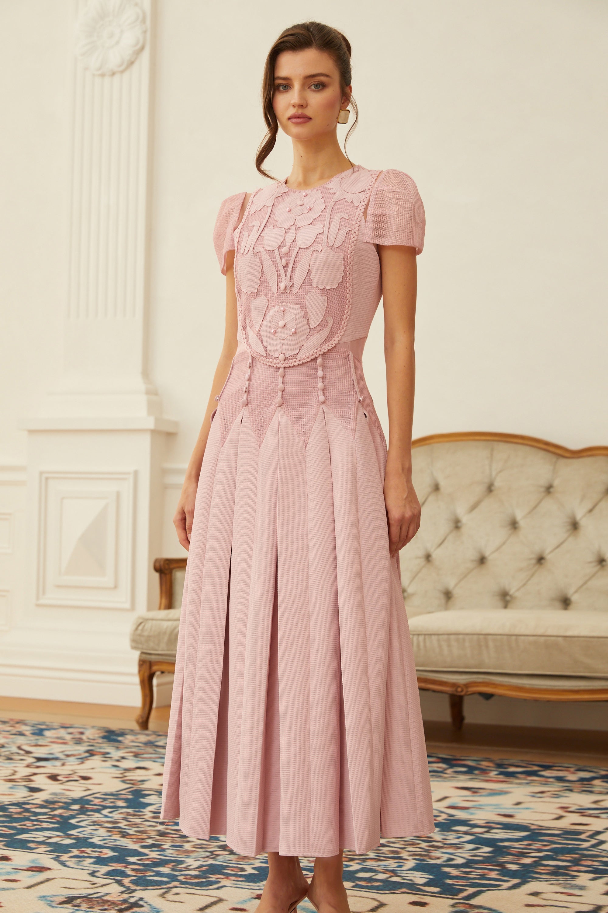Maelle Pink Flower Embroidered Maxi Dress (Final Sale-US Only)