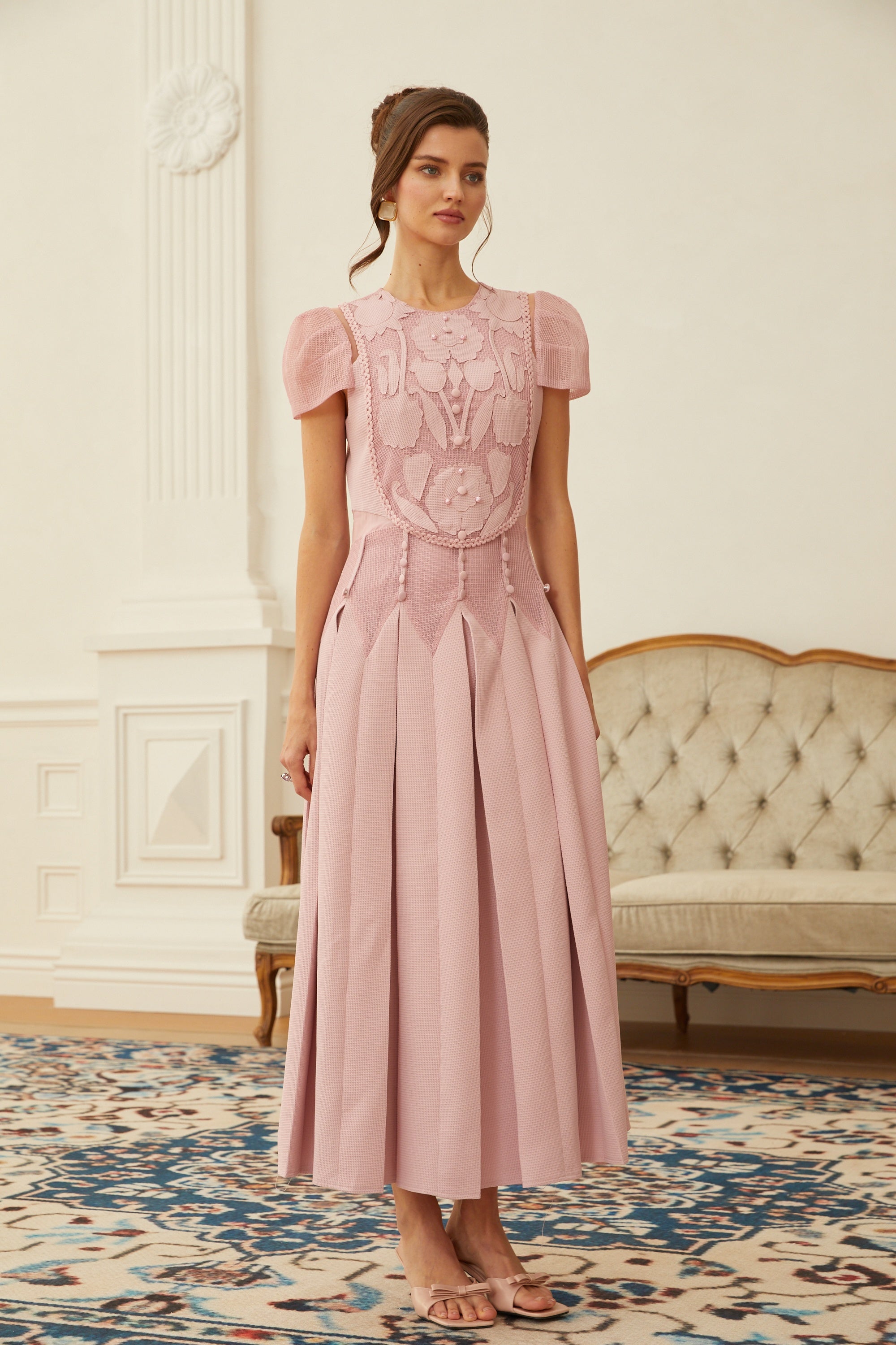 Maelle Pink Flower Embroidered Maxi Dress (Final Sale-US Only)