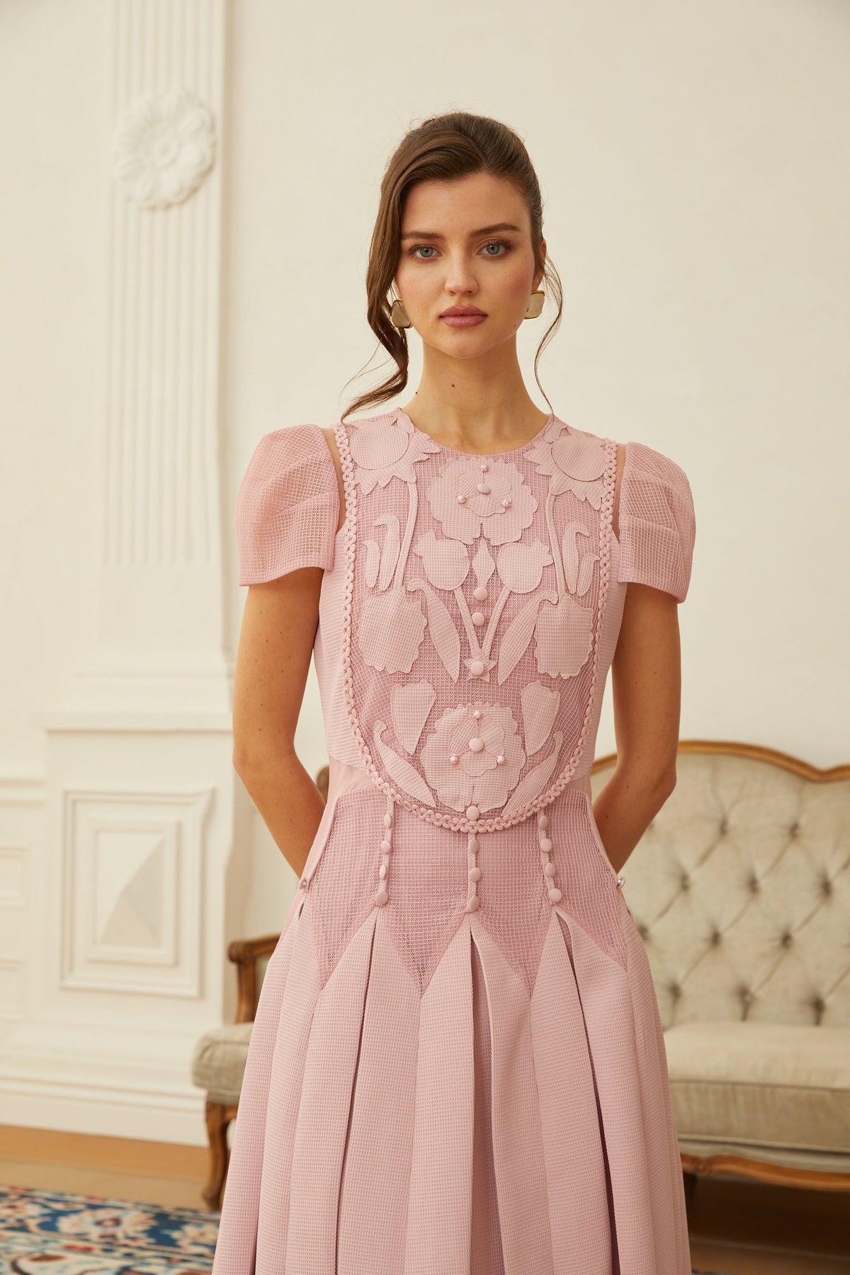 Maelle Pink Flower Embroidered Maxi Dress (Final Sale-US Only)