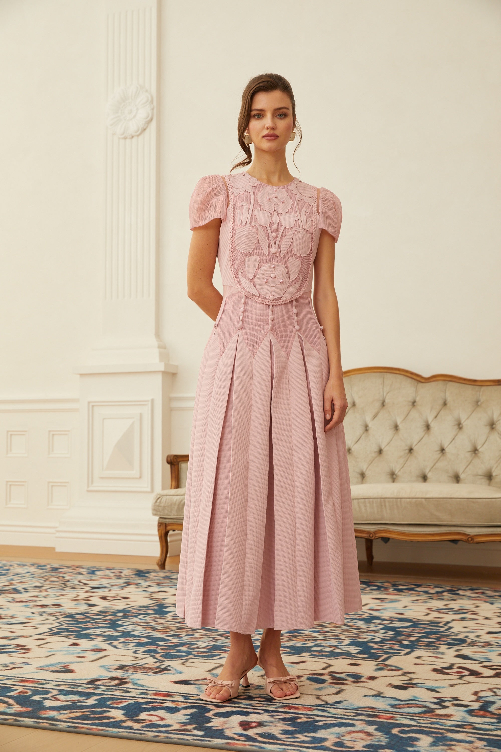 Maelle Pink Flower Embroidered Maxi Dress (Final Sale-US Only)