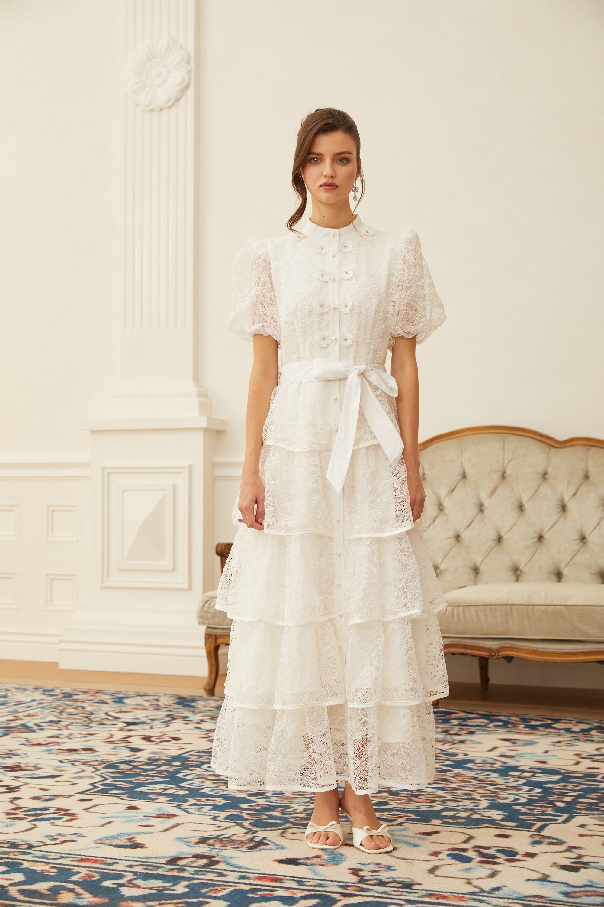 Verity White Floral Lace Tiered Maxi Dress (Final Sale)