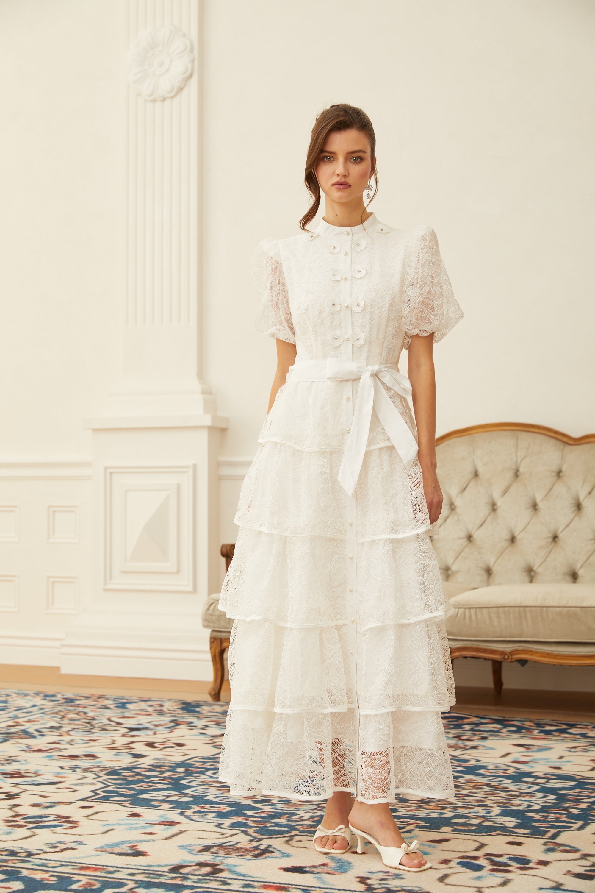 Verity White Floral Lace Tiered Maxi Dress (Final Sale)