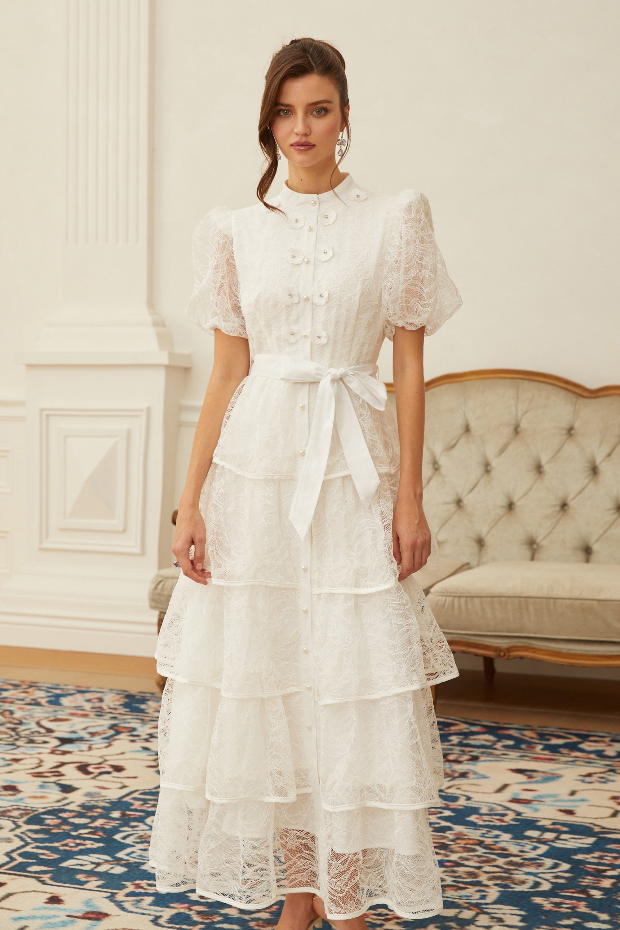 Verity White Floral Lace Tiered Maxi Dress (Final Sale)