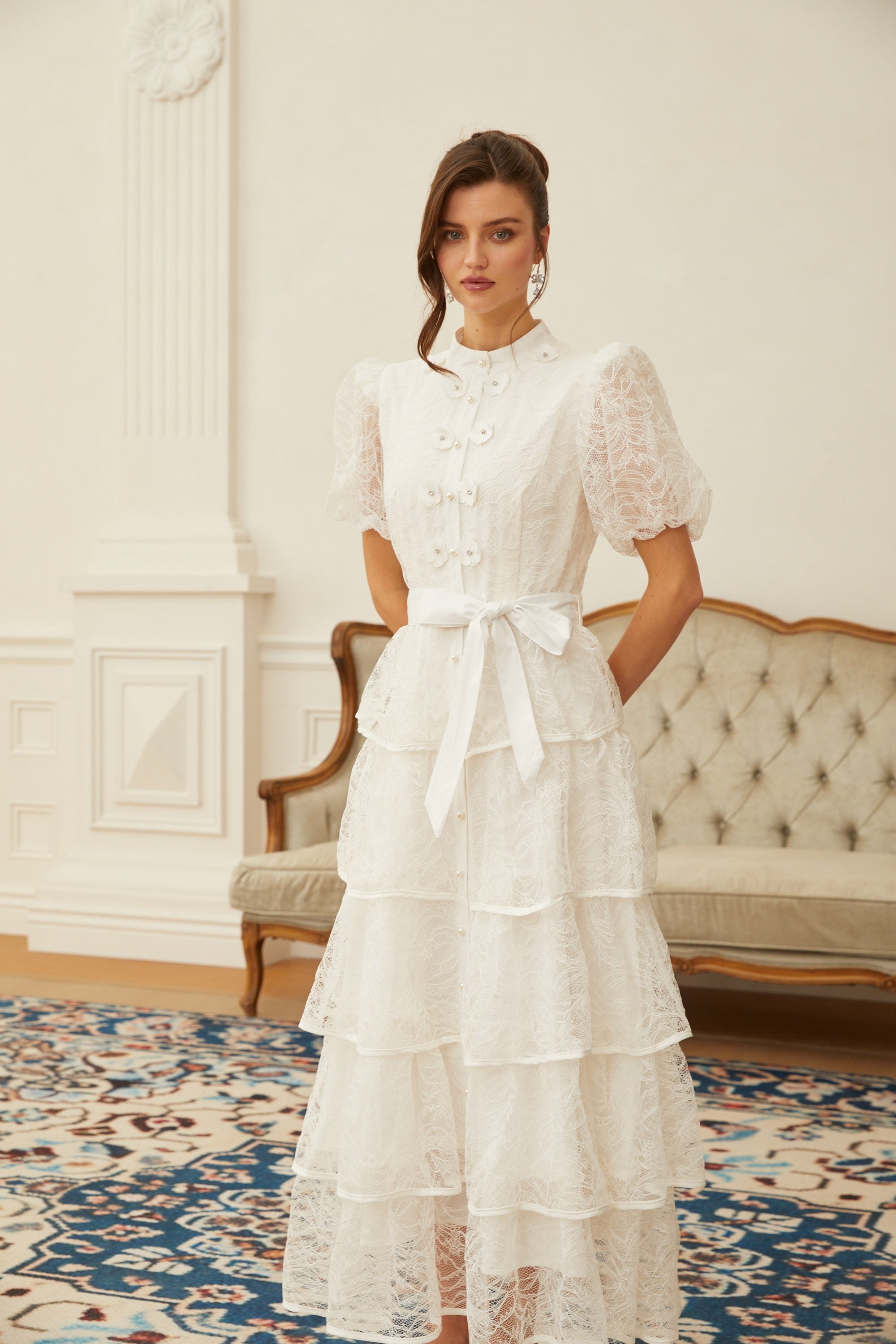 Verity White Floral Lace Tiered Maxi Dress (Final Sale)