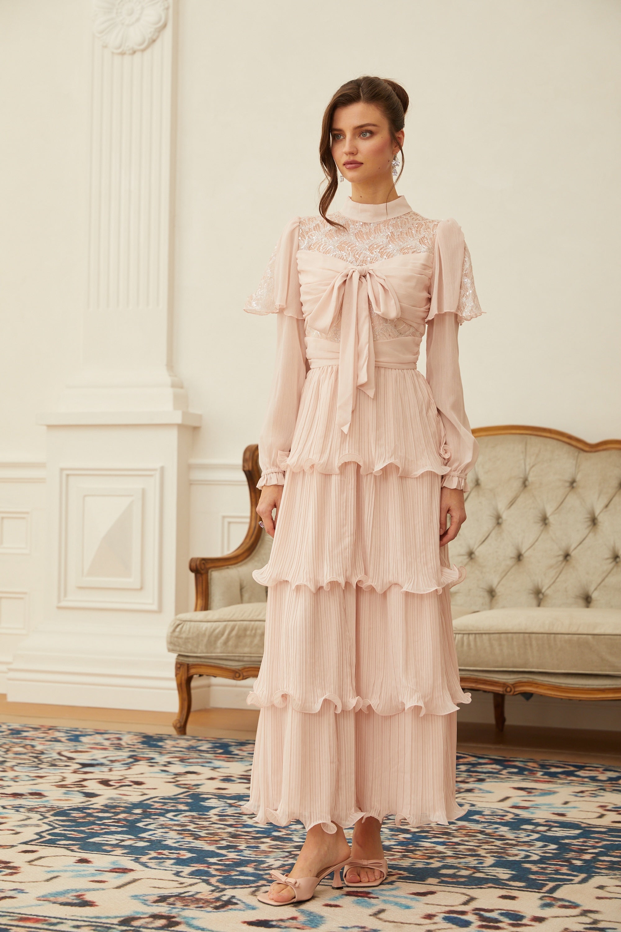 Adelaide Pink Lace Panel Tiered Maxi Dress (Final Sale-US Only)