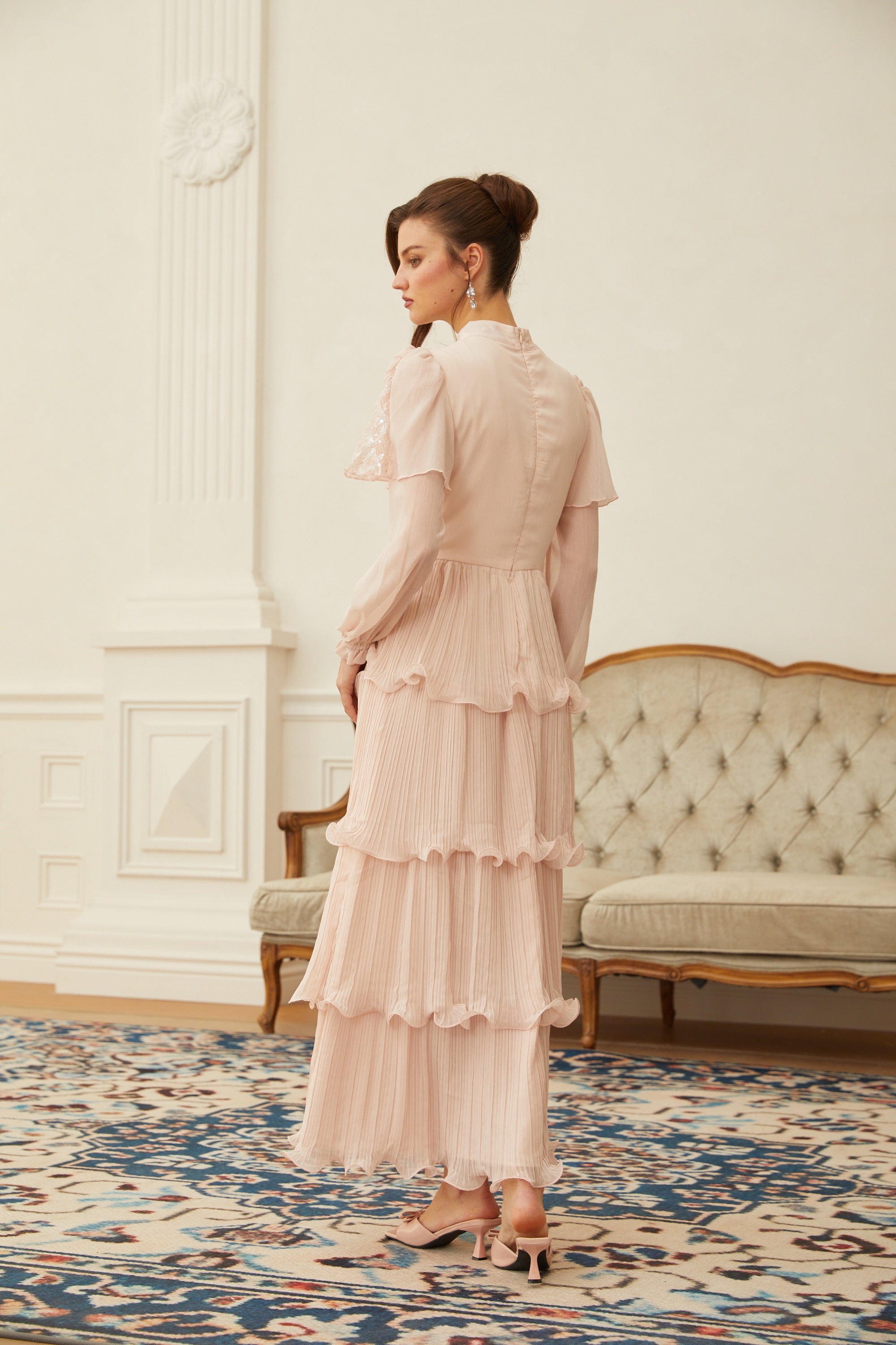 Adelaide Pink Lace Panel Tiered Maxi Dress (Final Sale-US Only)