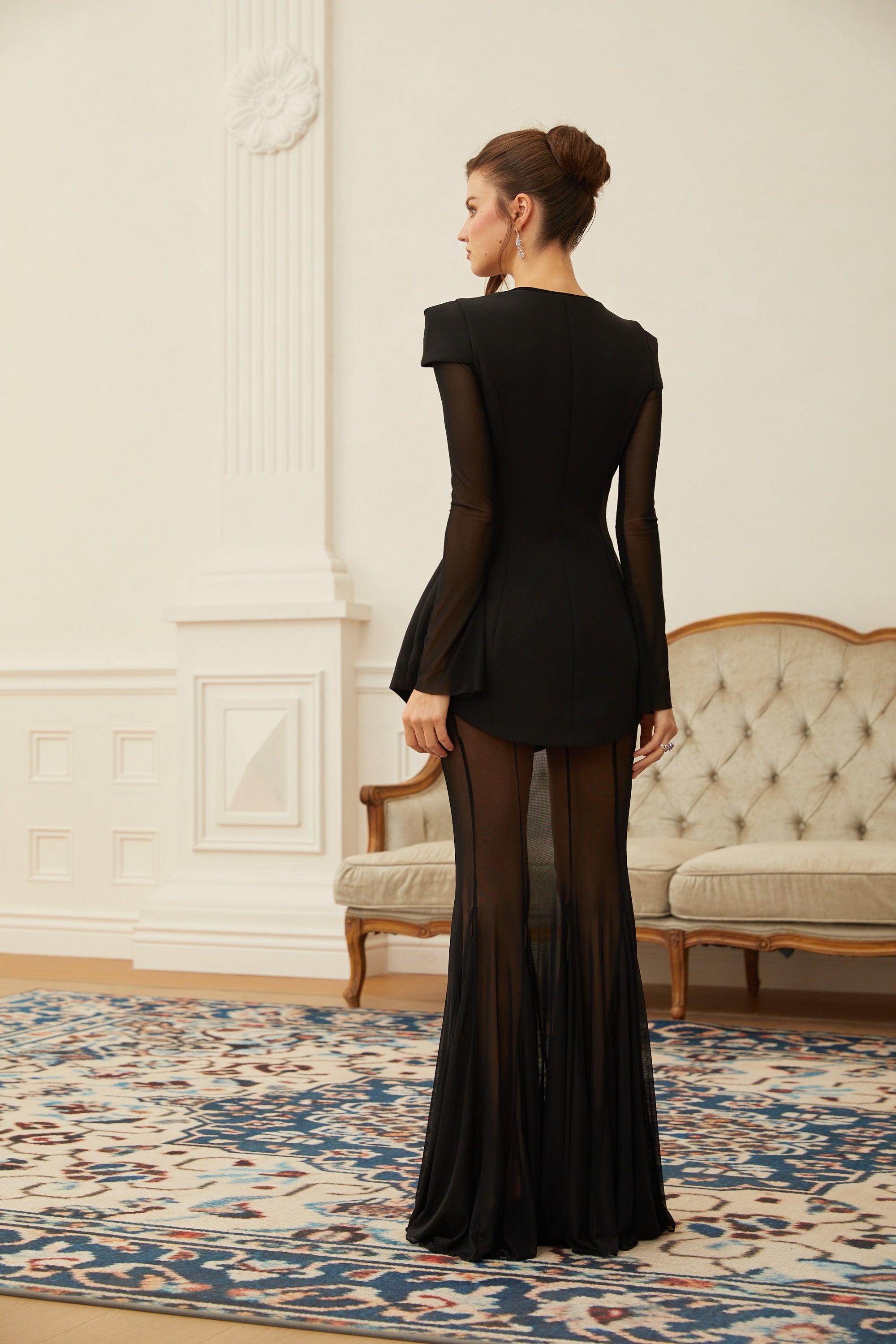 Mélodie Black Mesh Blouse & Skirt & Structured Dress Set