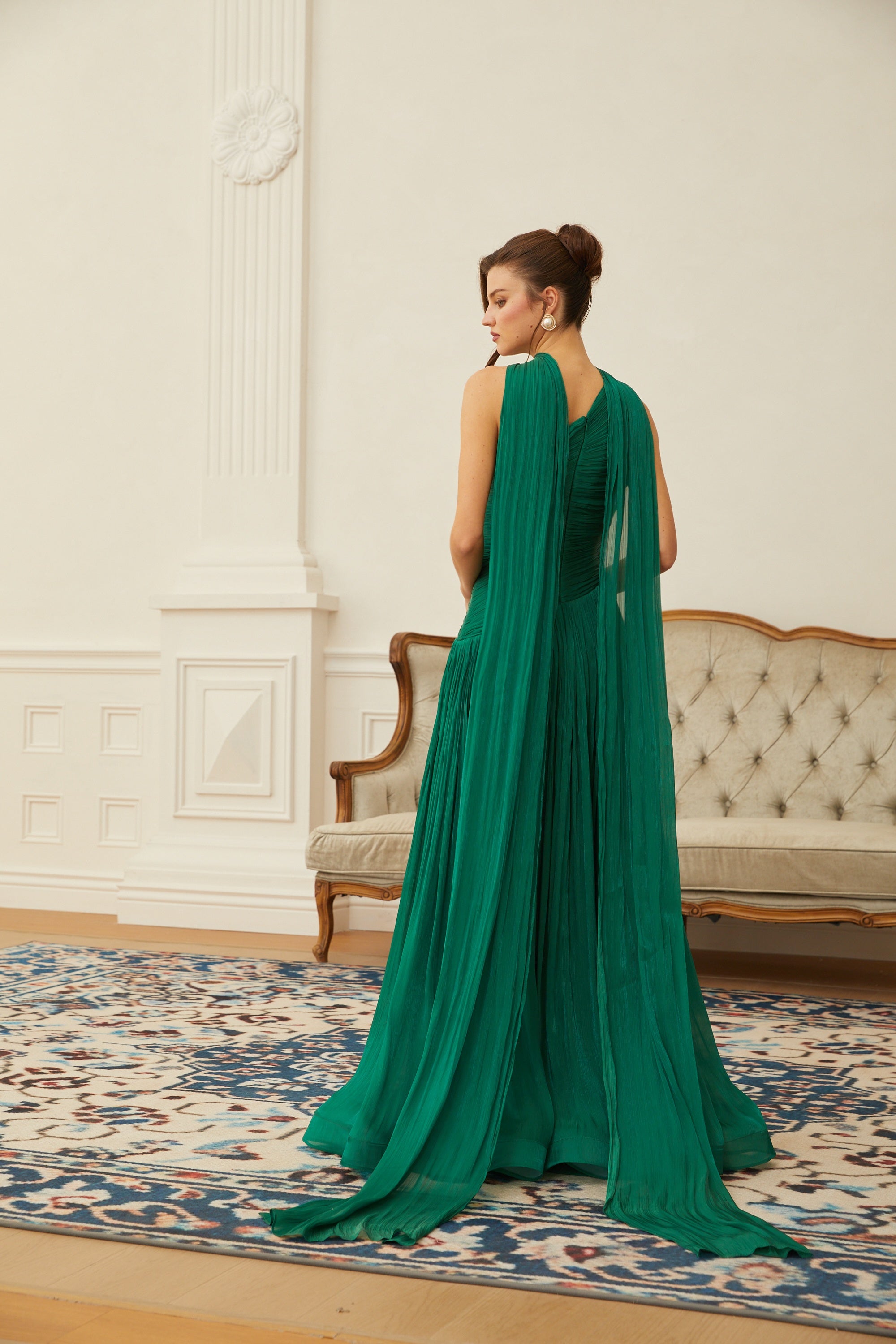 Emerald Green One Shoulder Ruched Maxi Dress