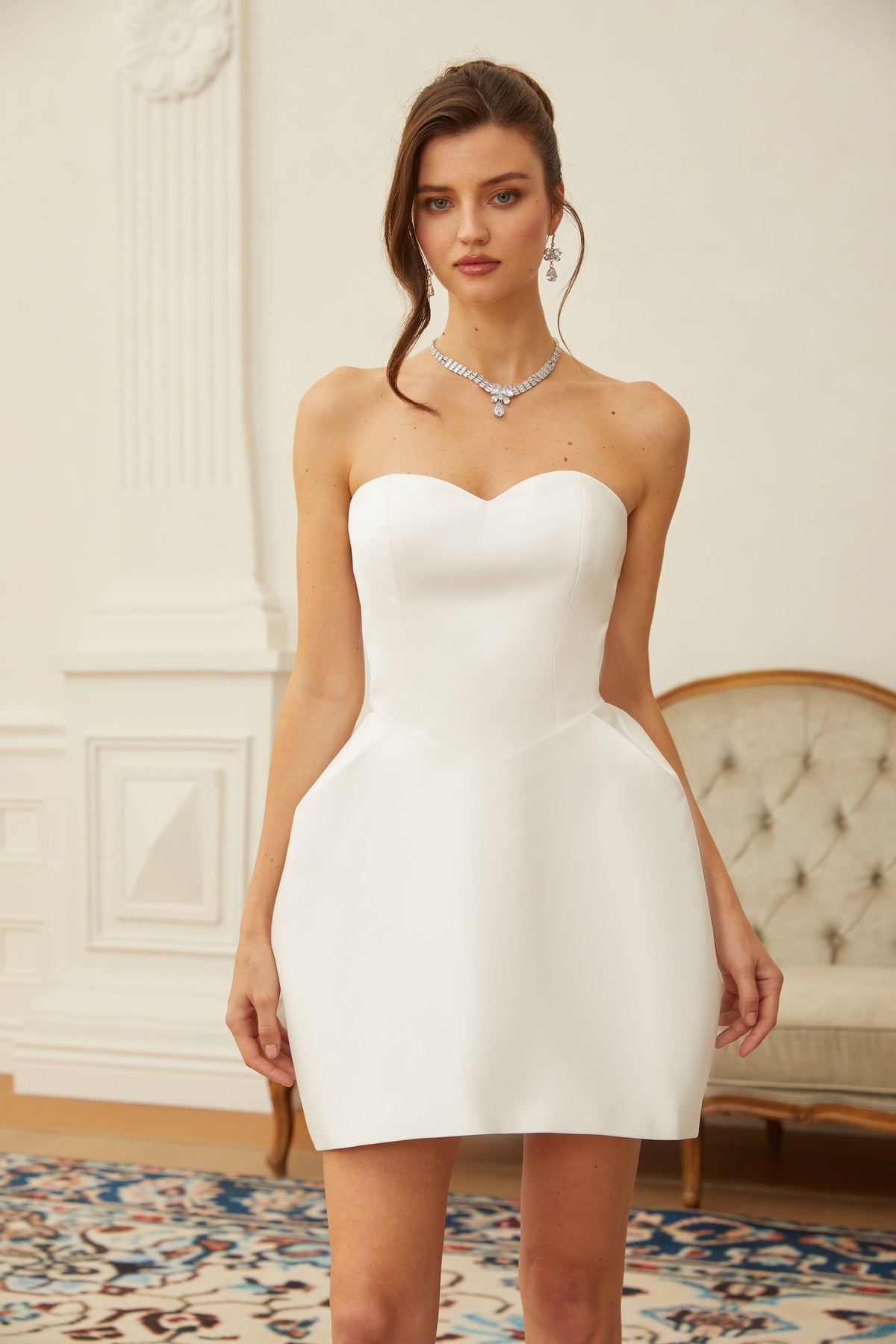 Laure White Heart Off-shoulder Mini Dress