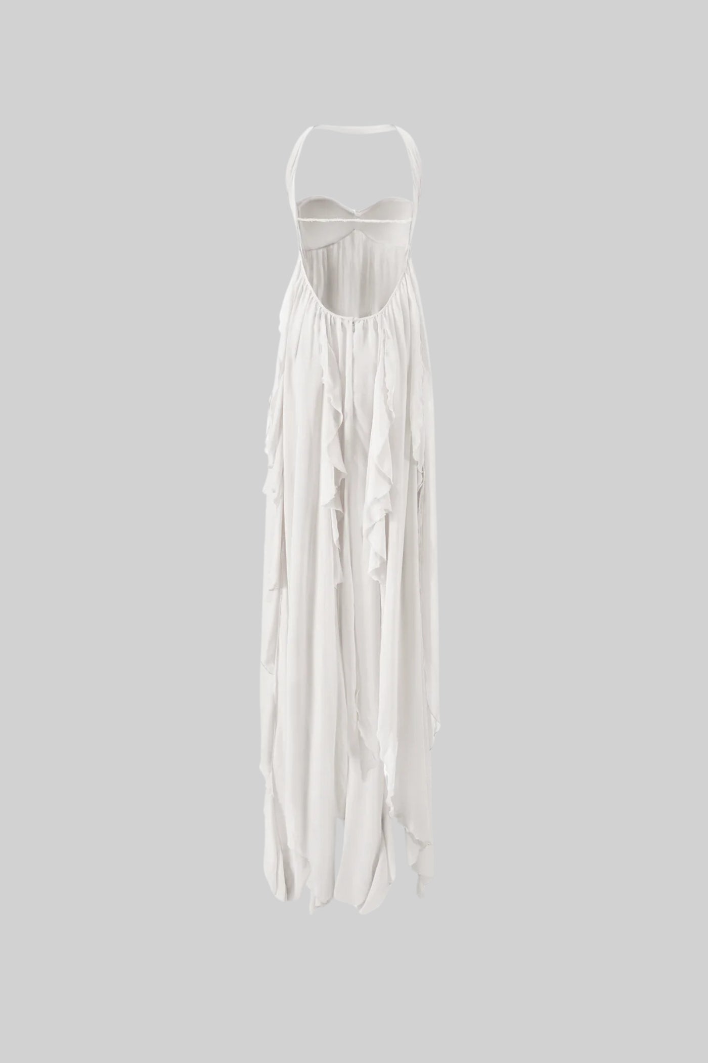 Allure Strapless Gown With Flowing Layered Skirt And Asymmetrical Hemline - White