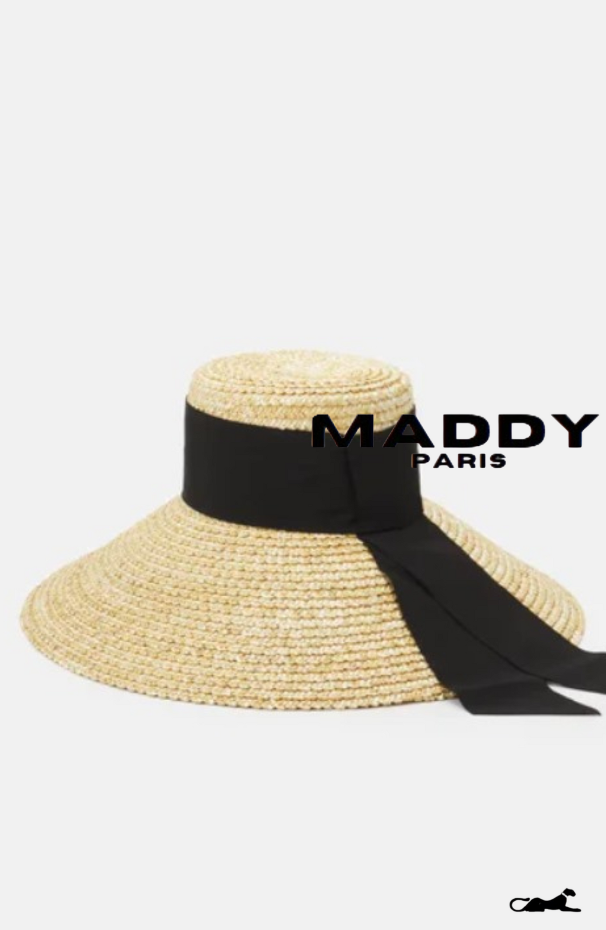 MIRABEL WOVEN STRAW RIBBON HAT – NATURAL BEIGE WITH BLACK TRIM - Black