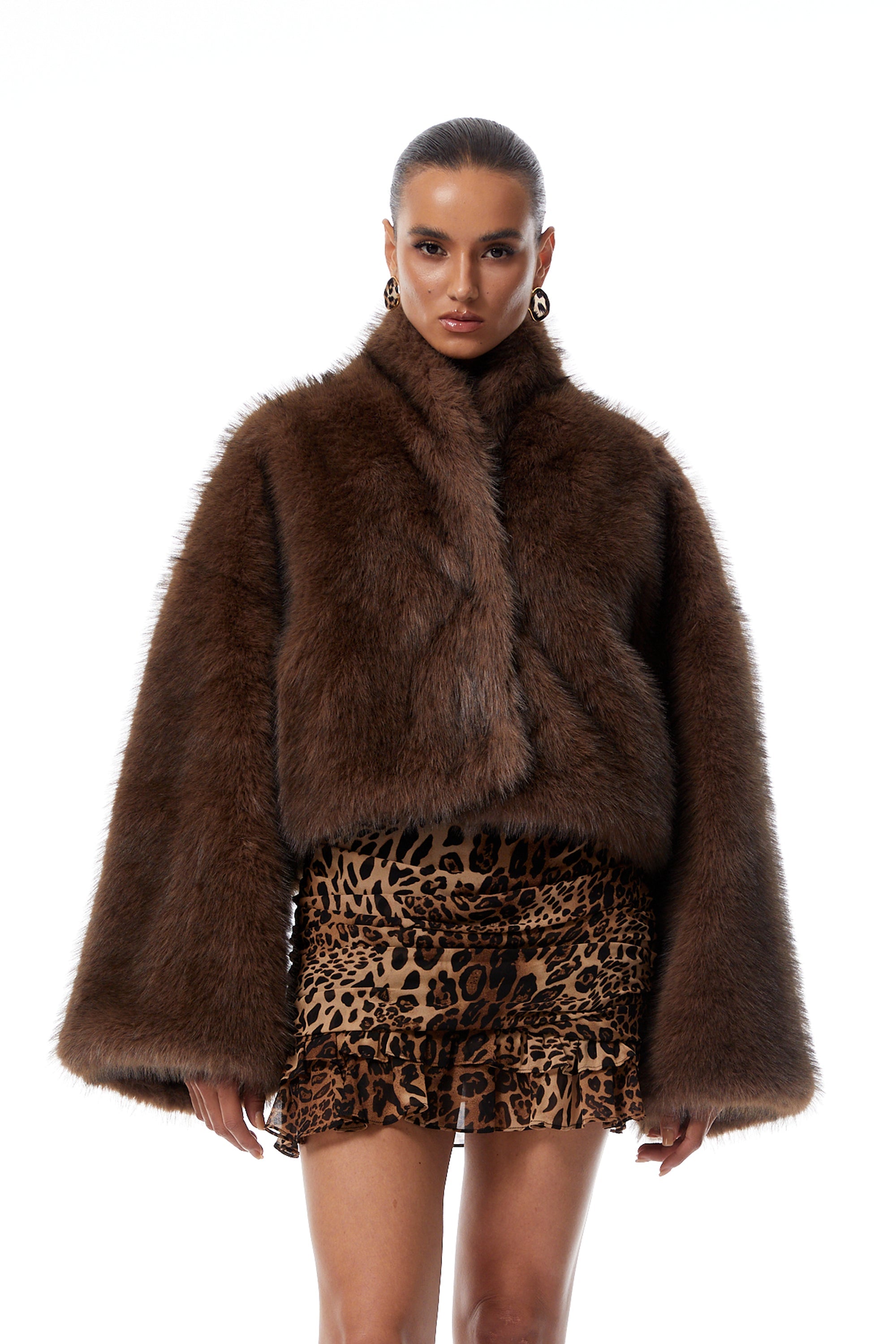 Solveig Brown Faux-Fur Short Coat